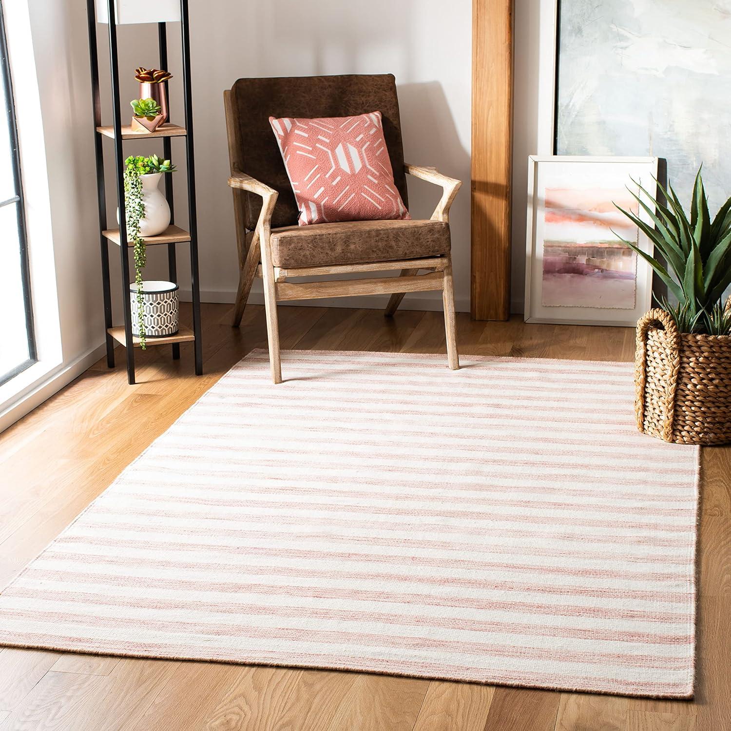 Dhurries DHU575 Hand Woven Area Rug - Rust/Ivory - 4'x6' - Safavieh.