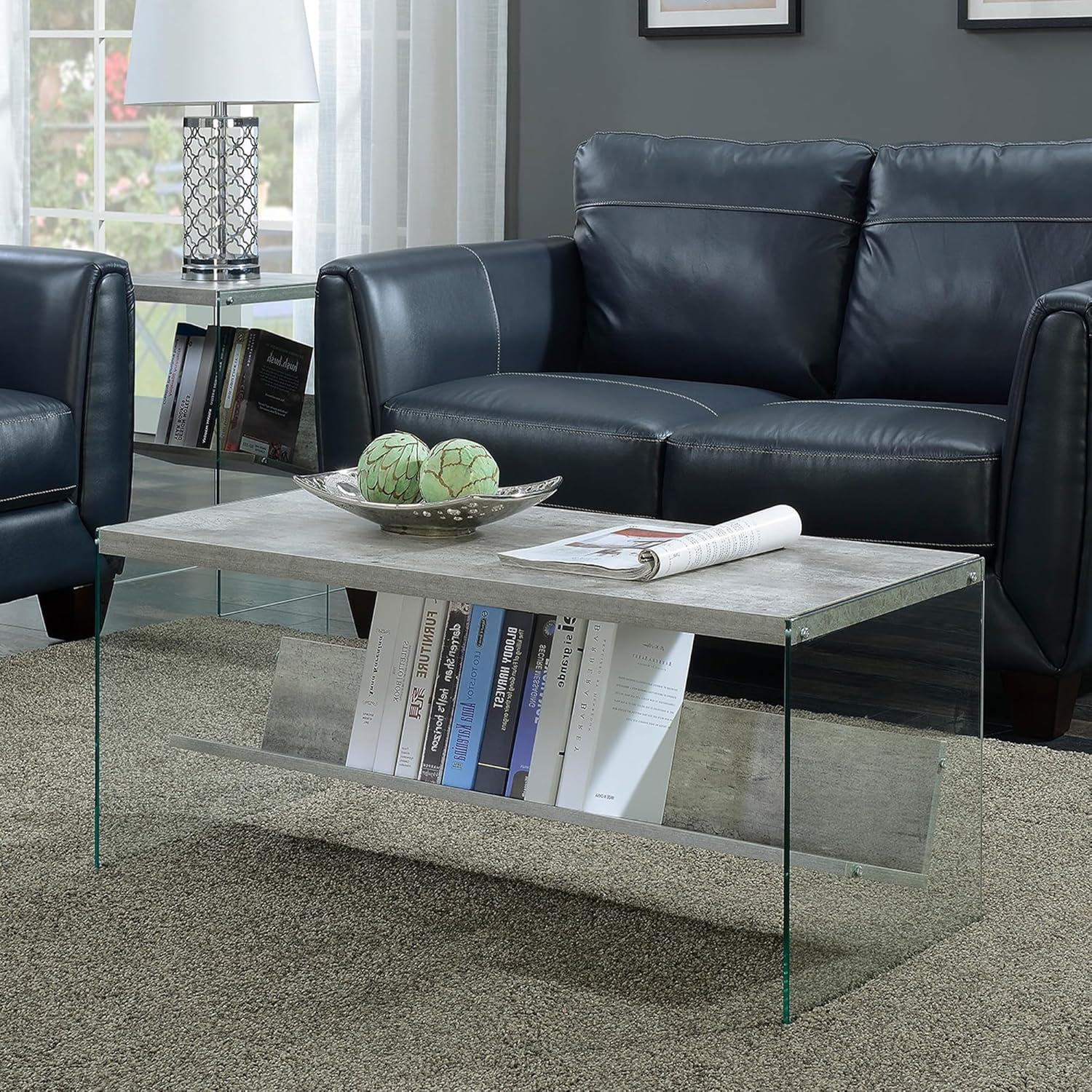 Convenience Concepts SoHo Glass Coffee Table with Shelf, Faux Birch/Glass