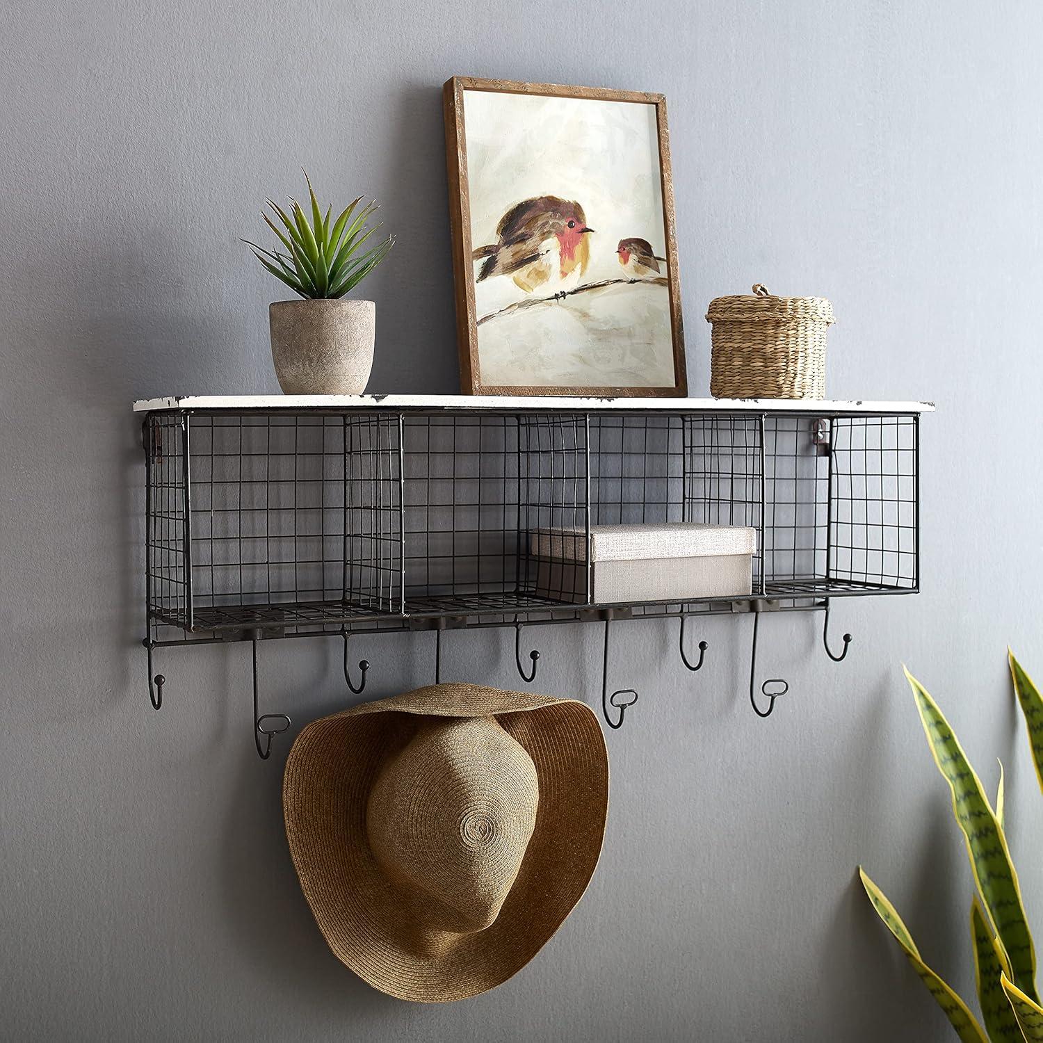 Linon Four Cubby Metal Wall Shelf in White