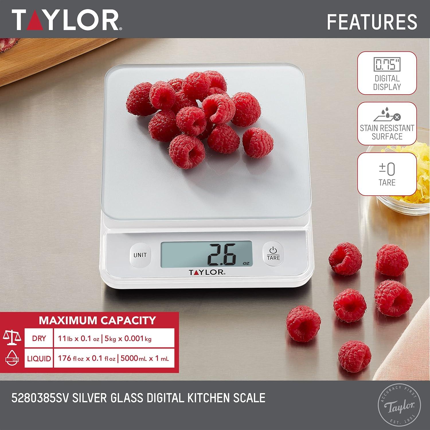 Taylor Digital Kitchen Glass Top 11lb Food Scale Silver