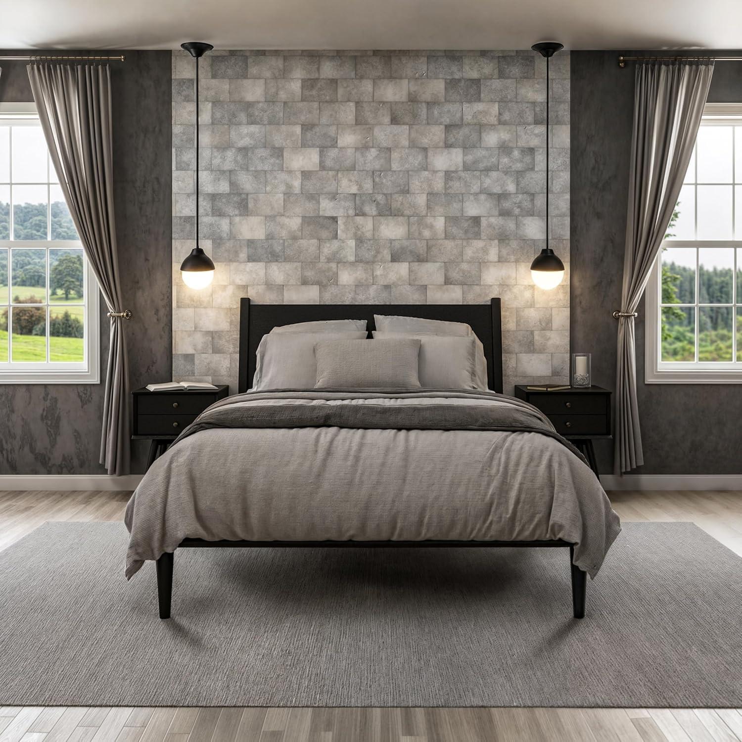 Camaflexi Mid Century Platform Bed Wood Panel Bed Frame with Headboard, Full, Scandinavian Oak