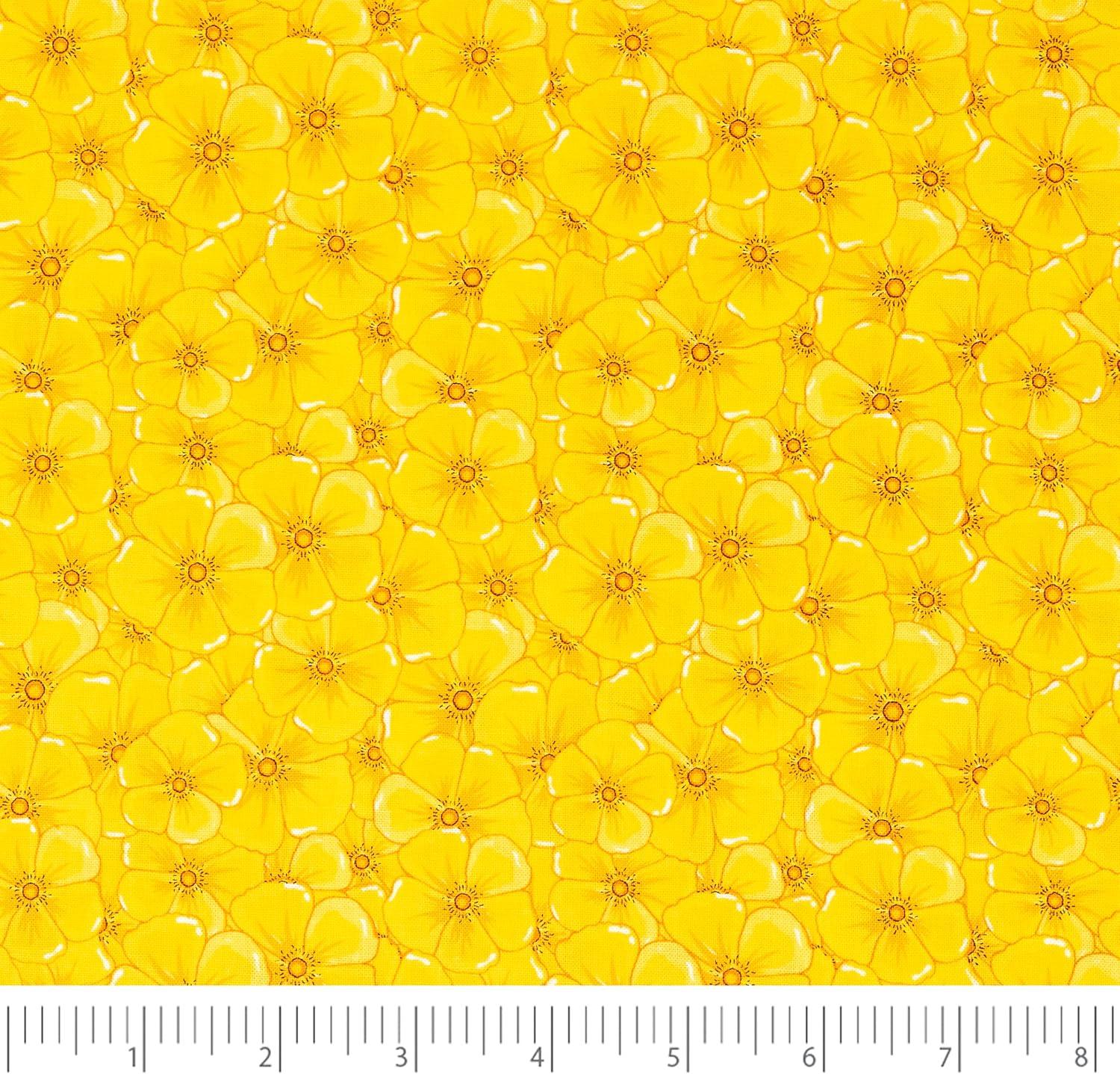 Bright Yellow Floral Cotton Fabric for Sewing Projects