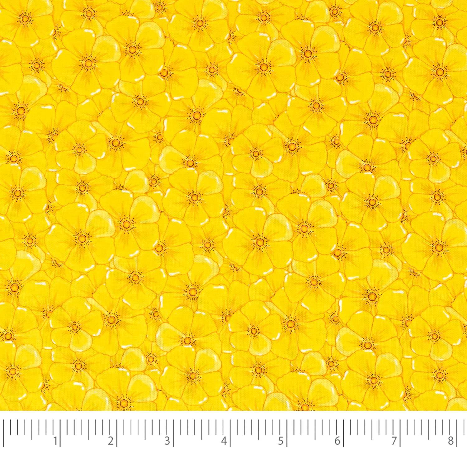 Bright Yellow Floral Cotton Fabric for Sewing Projects