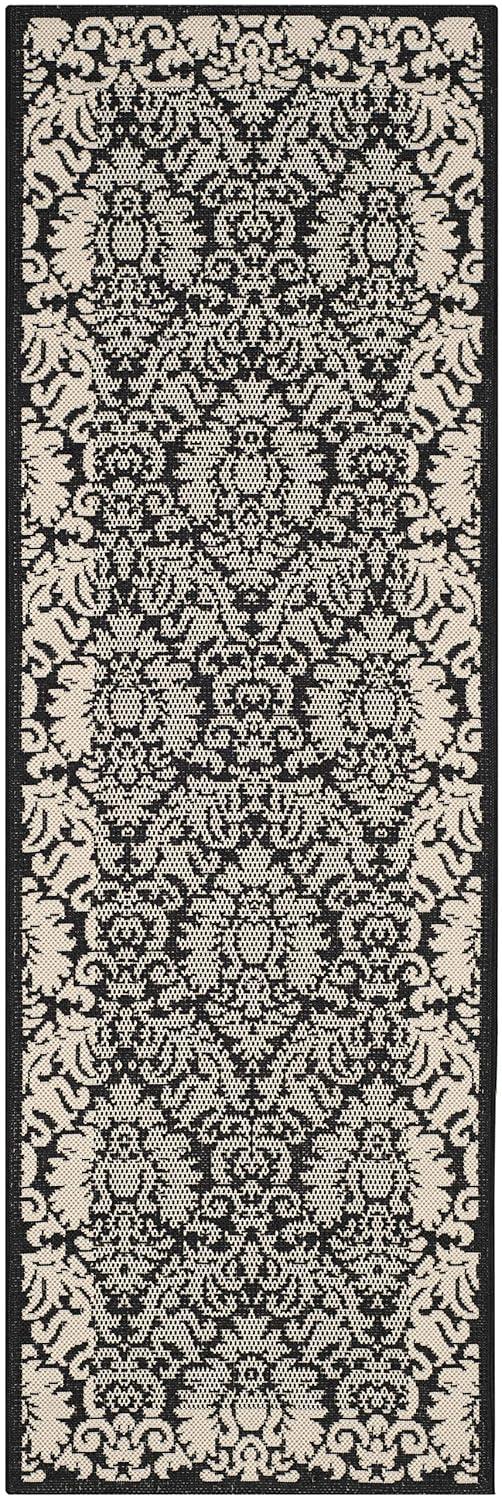 SAFAVIEH Courtyard Dani Damask Bordered Indoor/Outdoor Runner Rug, 2'3" x 6'7", Brown/Natural