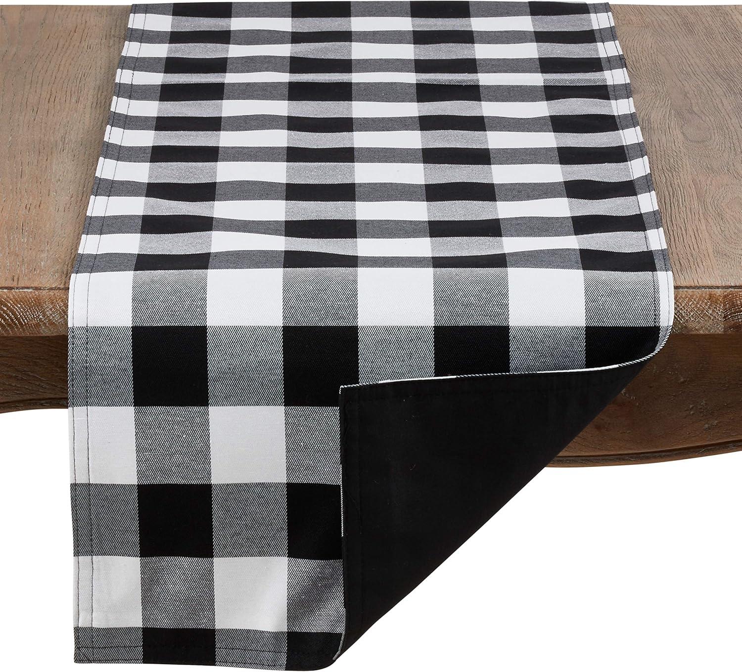 Black and White Buffalo Plaid Cotton-Poly Table Runner