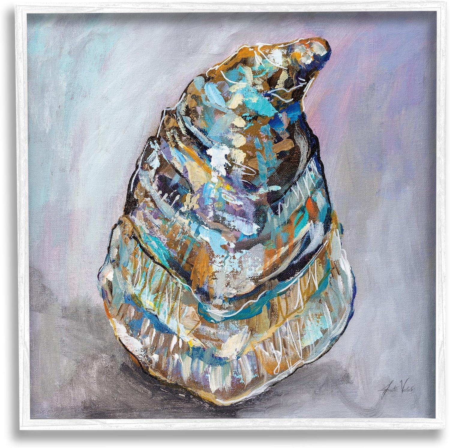 Modern Abstract Oyster Canvas Print in White Frame