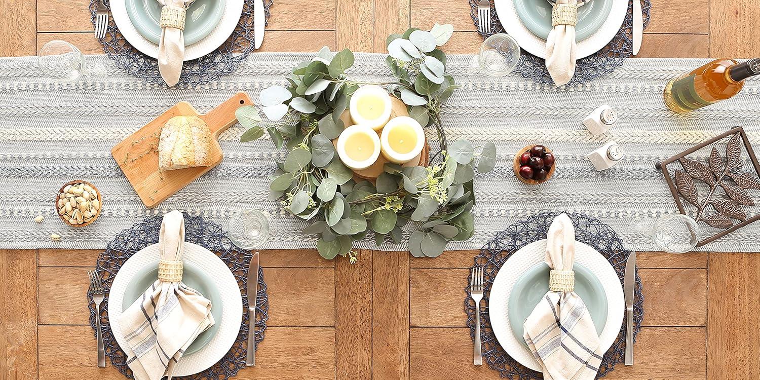 Cool Gray Braided Stripe Table Runner 15x72