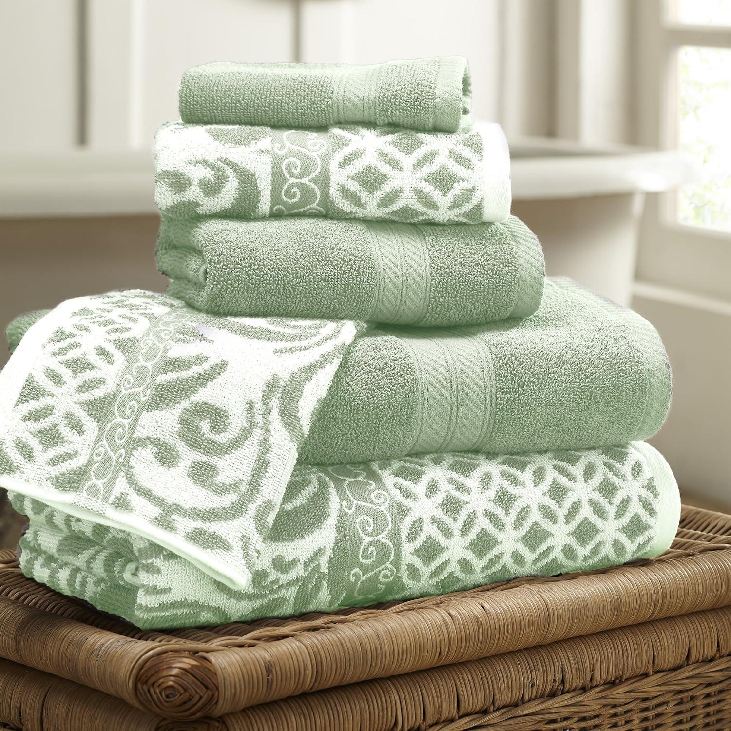 Modern Threads Trefoil Filigree 6-Piece Reversible Yarn Dyed Jacquard Towel Set - Bath Towels, Hand Towels, & Washcloths - Super Absorbent & Quick Dry