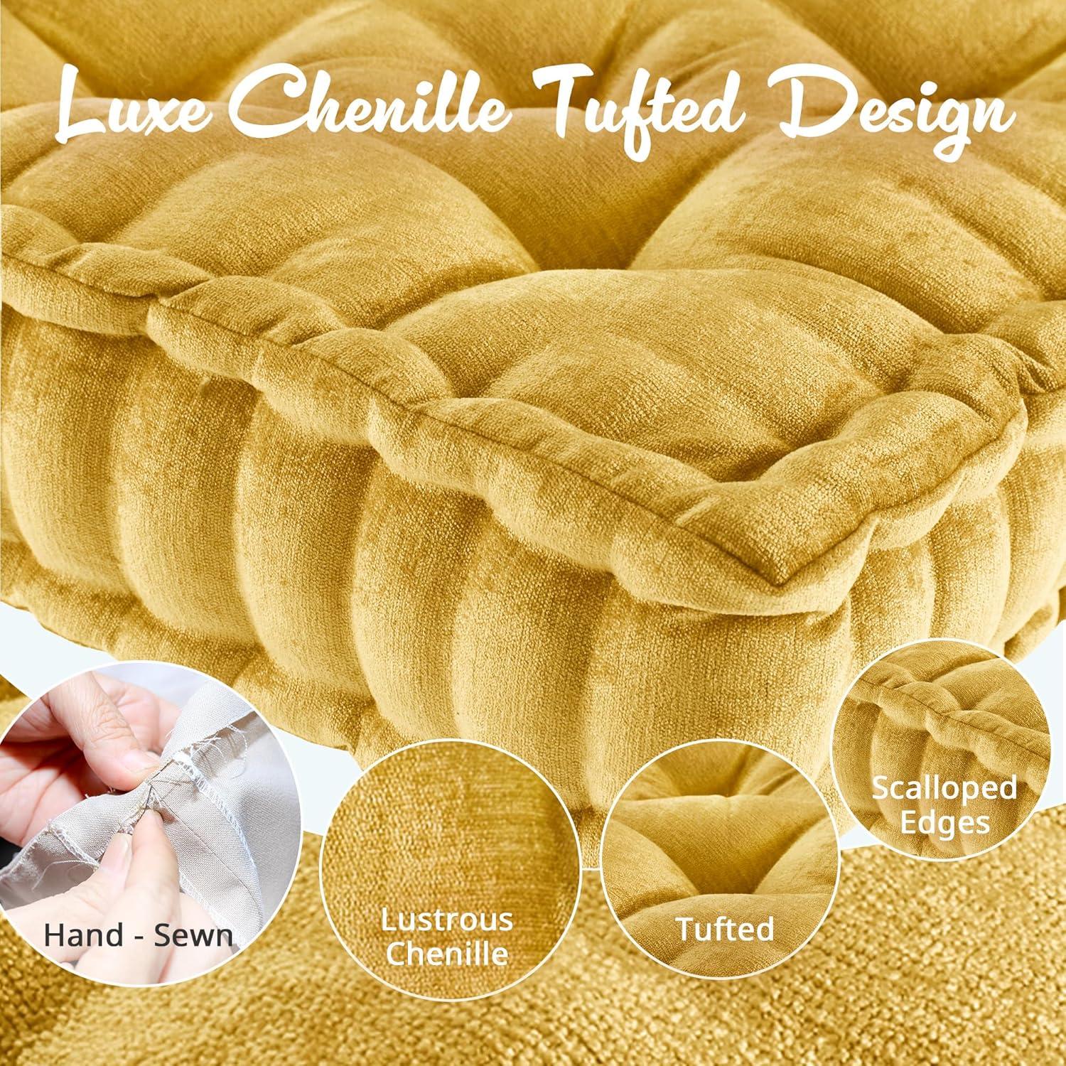 Intelligent Design Oversize Diah Poly Chenille Square Floor Pillow: Hypoallergenic, Indoor Use, Tufted with Scalloped Edge