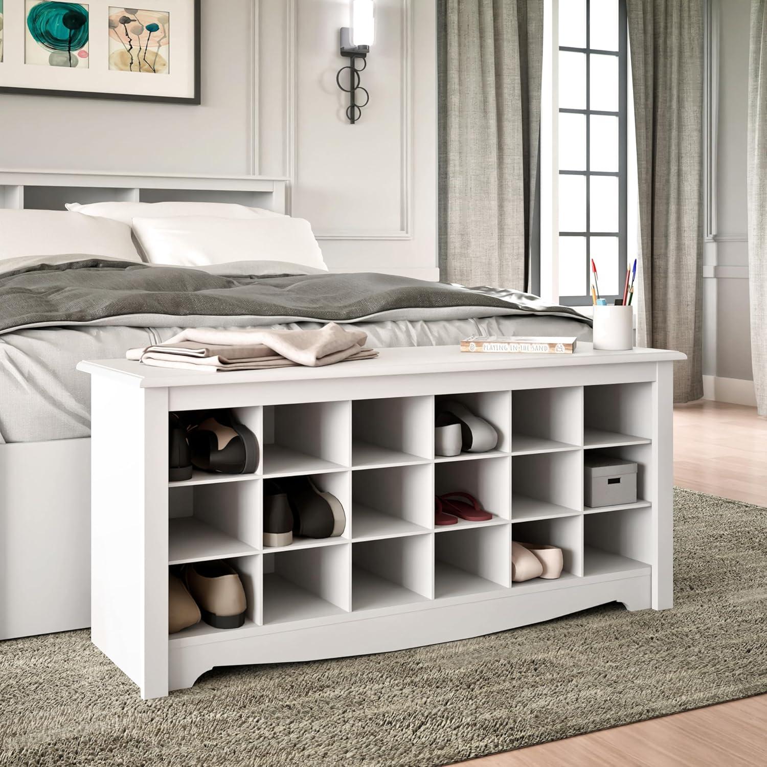 18 pair Shoe Storage Cubbie Bench White - Prepac: Mudroom Organizer, Fits Size 13