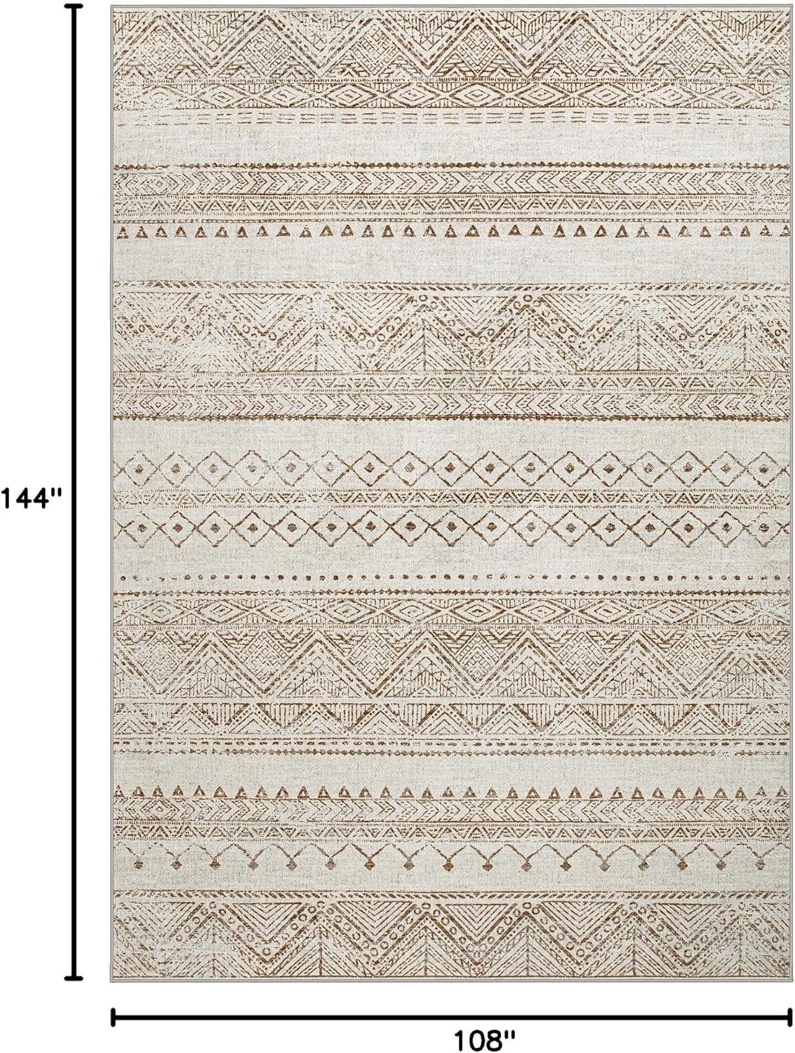 FairOnly 9'x12' Brown White Area Rugs Machine Washable Vintage Rugs for Bathroom Geometric Moroccan Ultra-Thin Area Rugs for Family Room Living Room Carpet