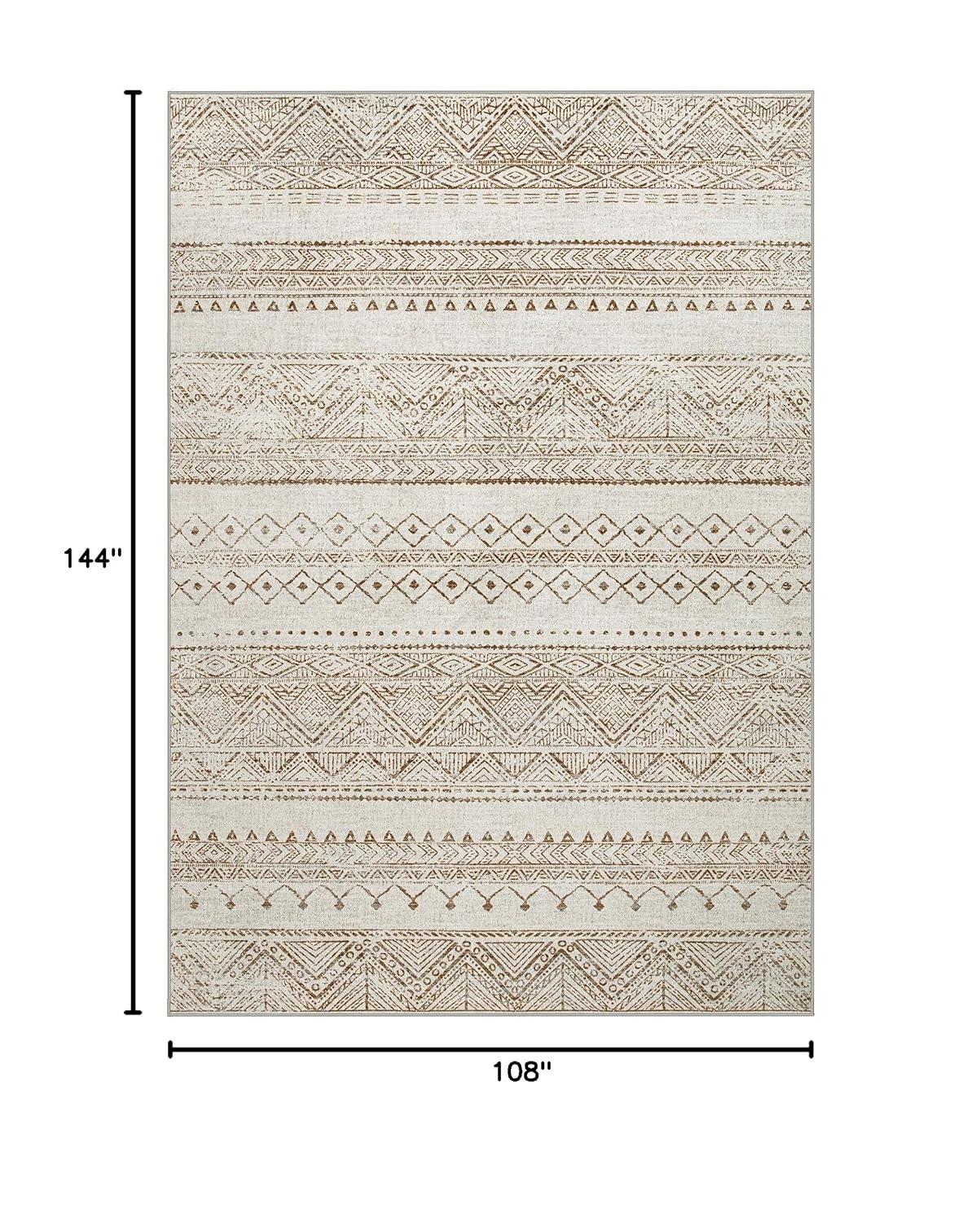 FairOnly 9'x12' Brown White Area Rugs Machine Washable Vintage Rugs for Bathroom Geometric Moroccan Ultra-Thin Area Rugs for Family Room Living Room Carpet