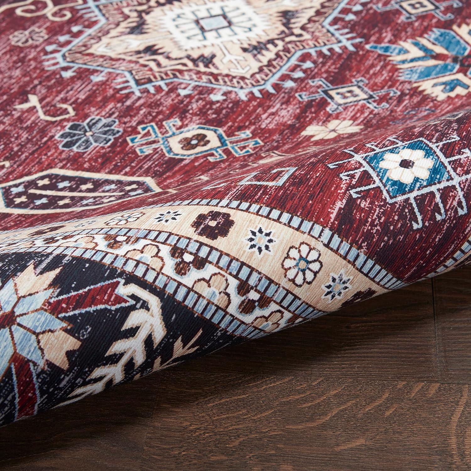 Nourison Fulton Vintage Medallion Non-Slip Flatwoven Indoor Rug Red 2'3" x 7'6"