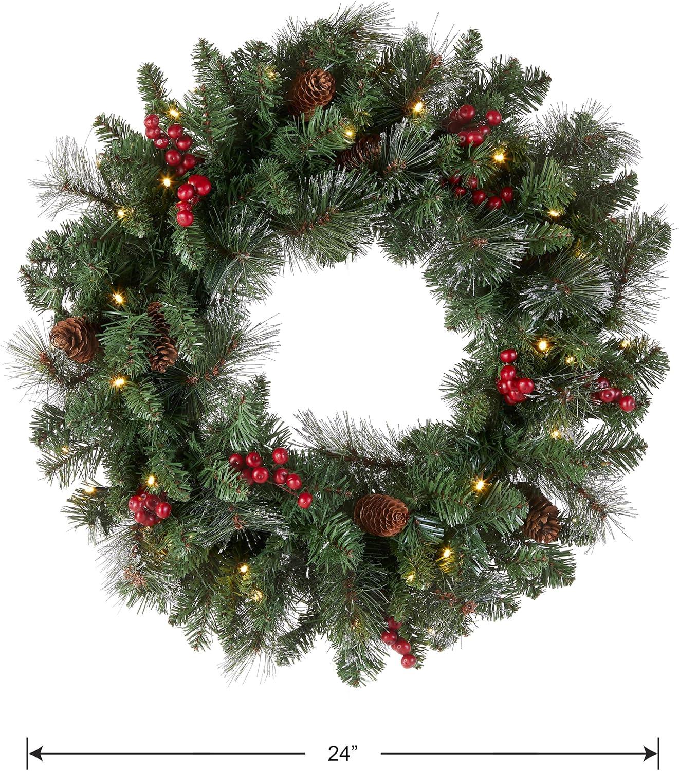 24" Prelit LED Crestwood Spruce Christmas Wreath Warm White Lights - National Tree Company