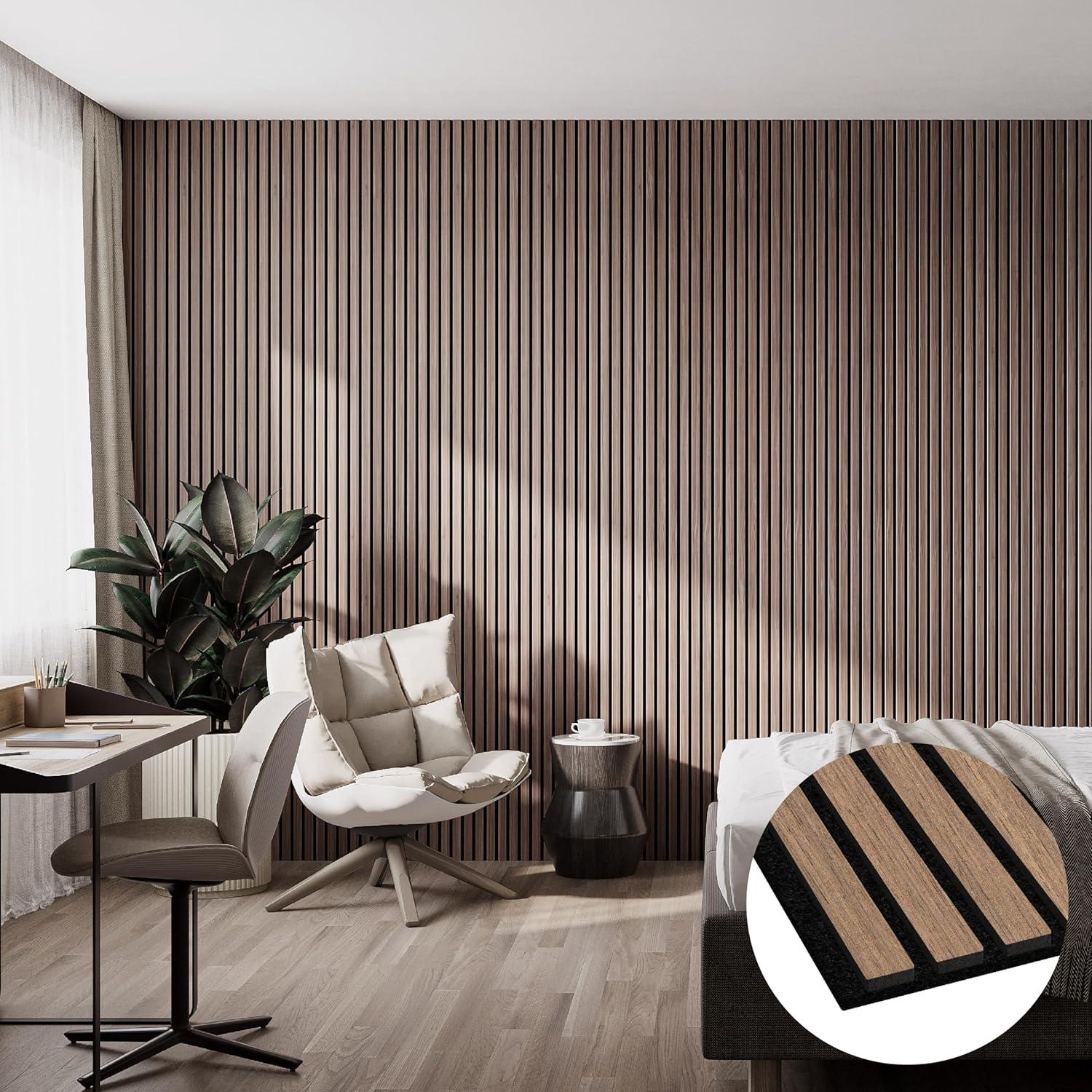 Walnut Acoustic Slat Wood Wall Panels with Recycled Felt Backing