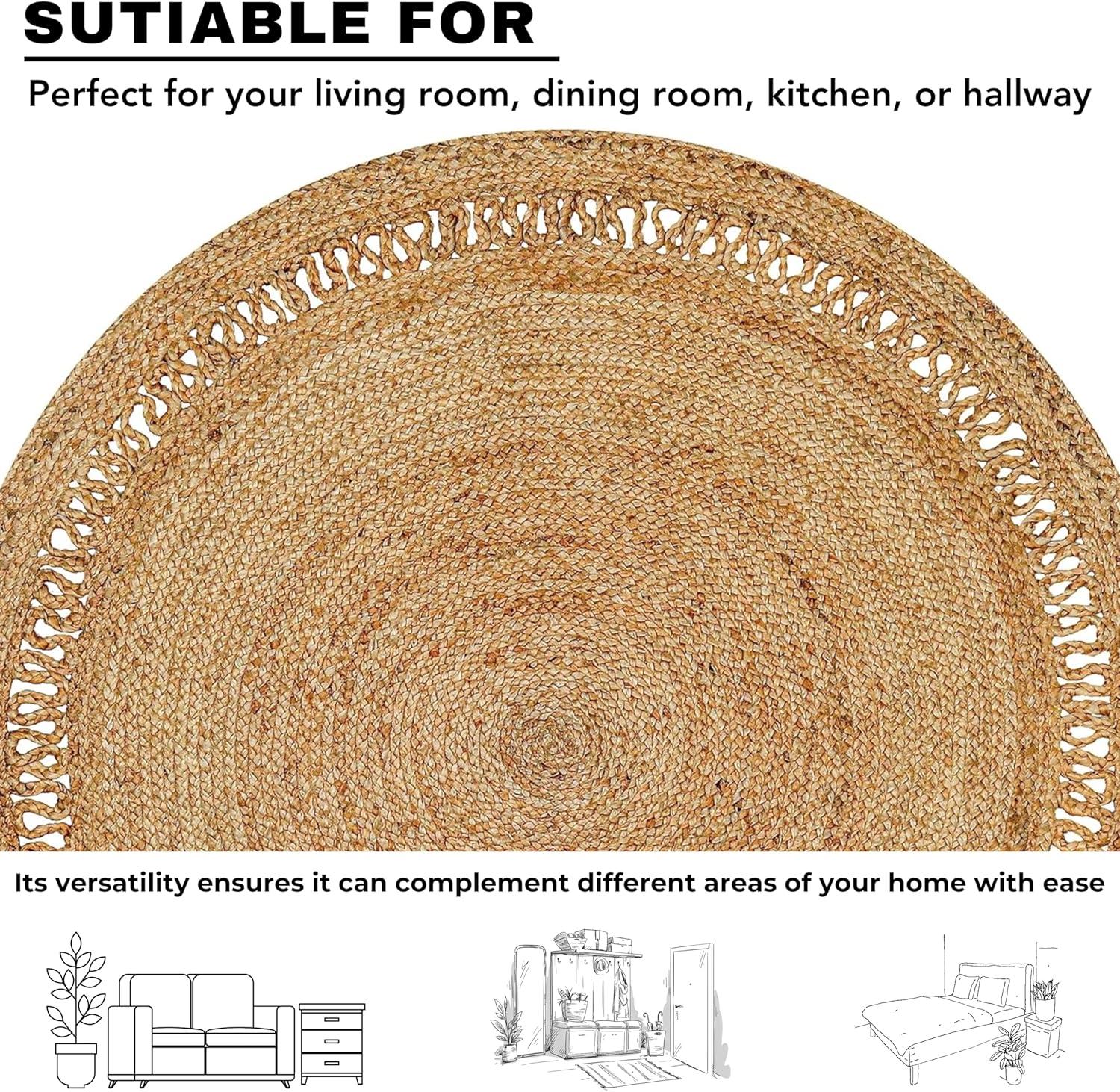 Nuloom 4 Round Rigo Jute Hand Woven Indoor Area Rug, Natural, Solid Farmhouse Design, Natural Fiber Bedroom, Living Room, Kitchen,
