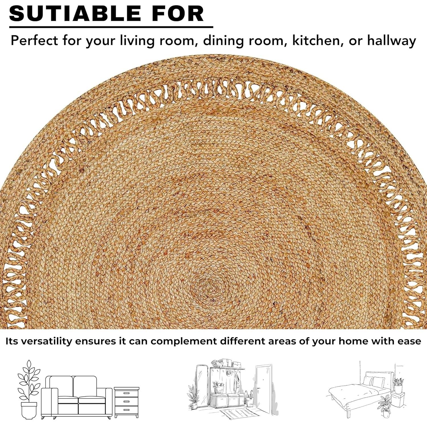 Nuloom 4 Round Rigo Jute Hand Woven Indoor Area Rug, Natural, Solid Farmhouse Design, Natural Fiber Bedroom, Living Room, Kitchen,