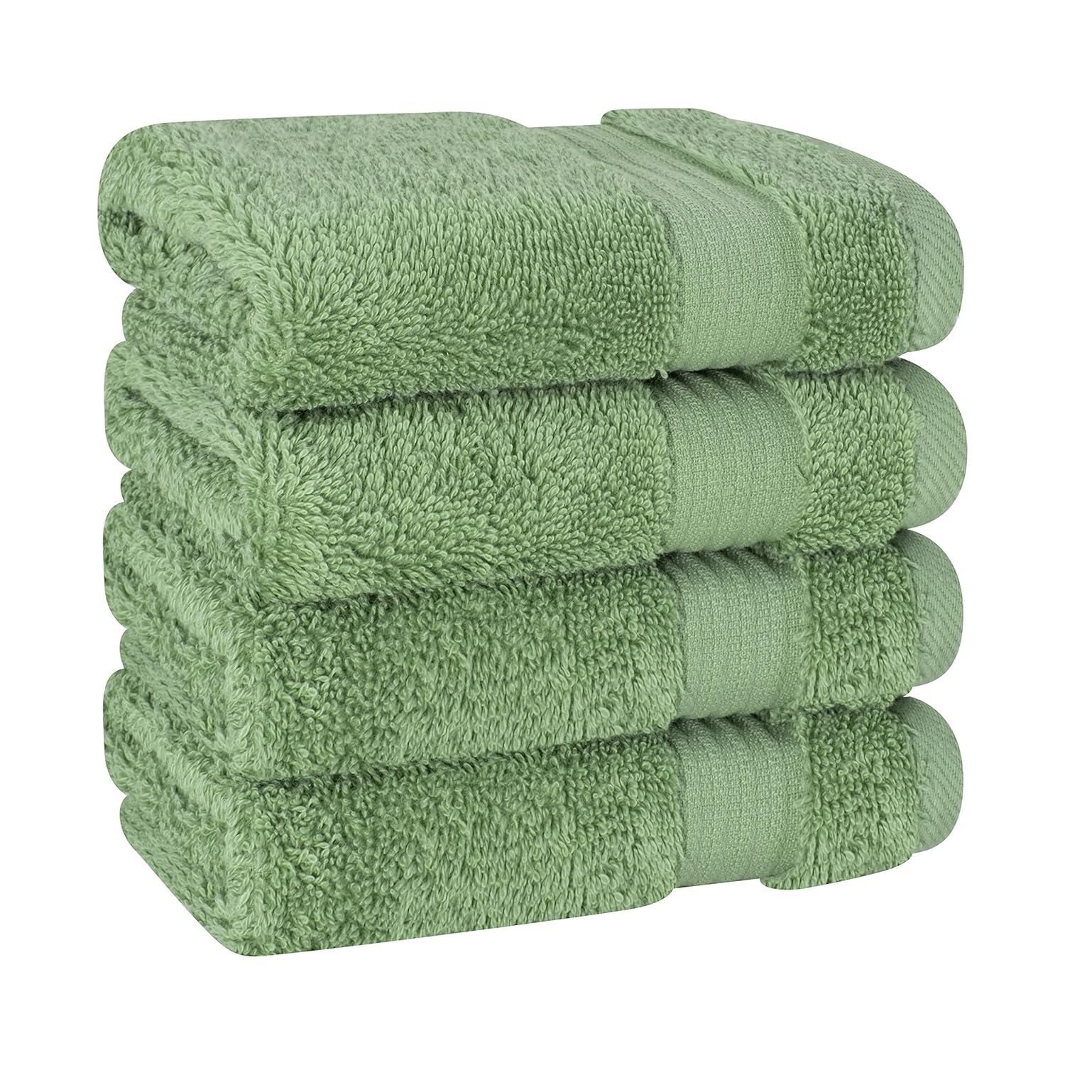 Quick-Dry, Soft & High Absorbent Washcloths Towels 13"x13" Cotton Turkish Bath Towel Set of 4 | Daily Use 100% Cotton Towels for Bathroom Gym & More | Bathroom Towels Set (4 Pcs, Green)