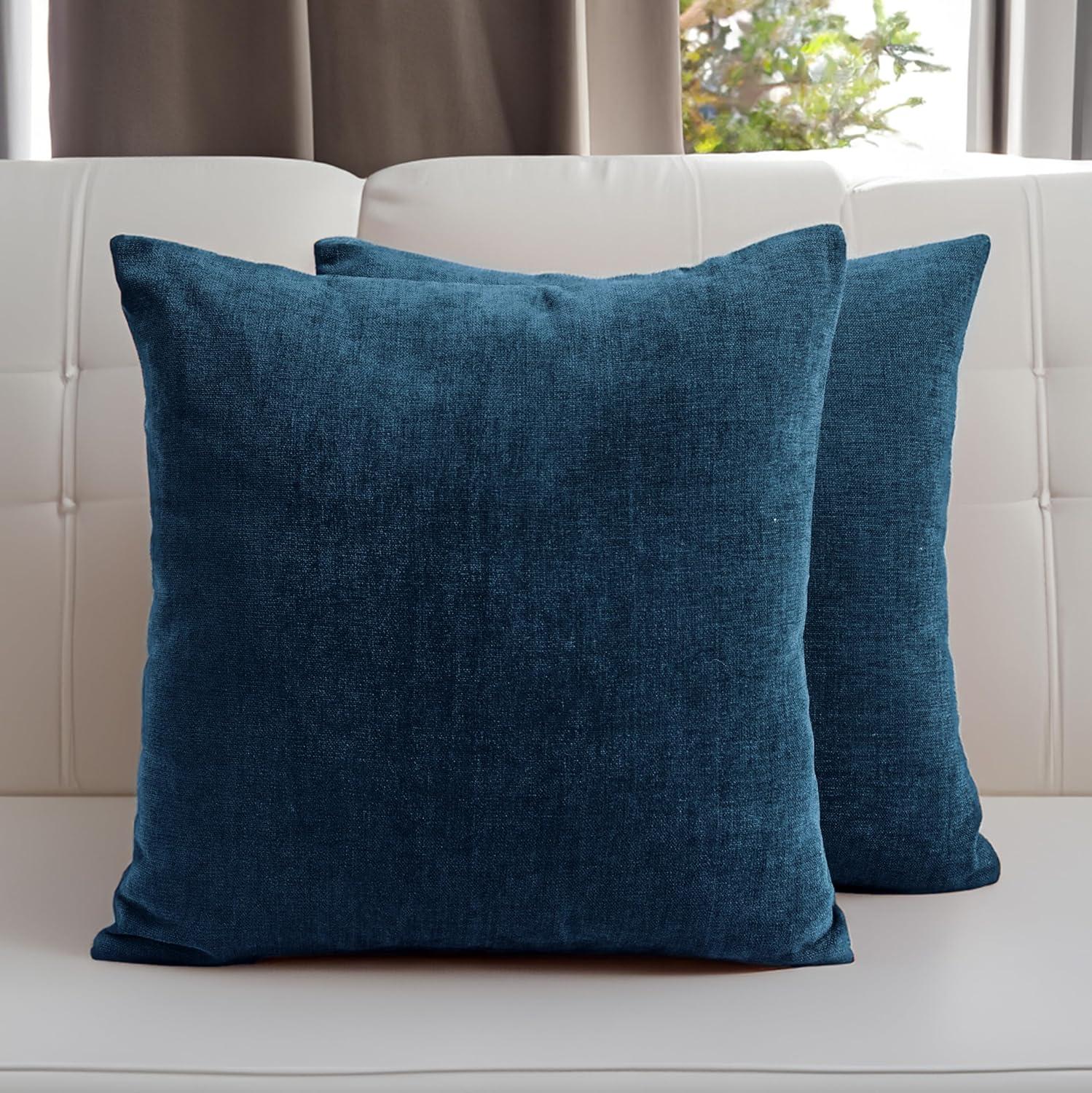 PAVILIA Set of 2 Throw Pillow Covers, Decorative Velvet Square Cushion Cases for Bed Sofa Couch Bedroom Living Room, Navy Blue/20 x 20