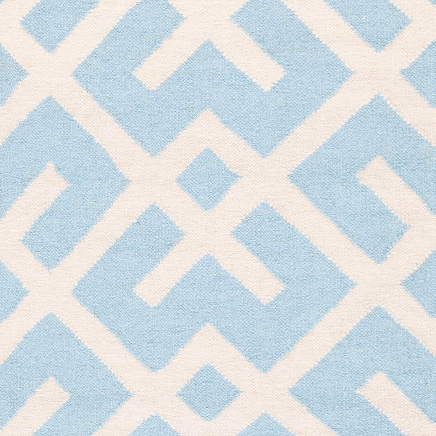 Ivory and Light Blue Geometric Wool Square Rug, 8' x 8'