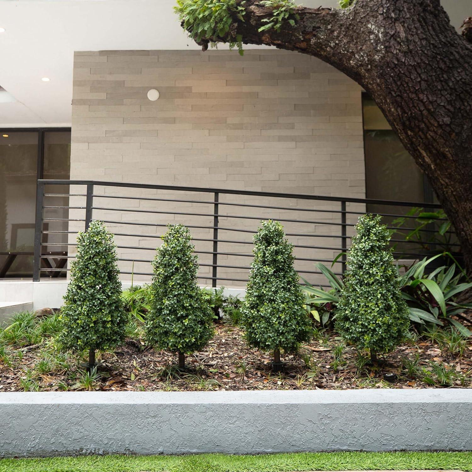 Nearly Natural Boxwood Plant with Integrated Ground Stake (Indoor/Outdoor) - Set of 2