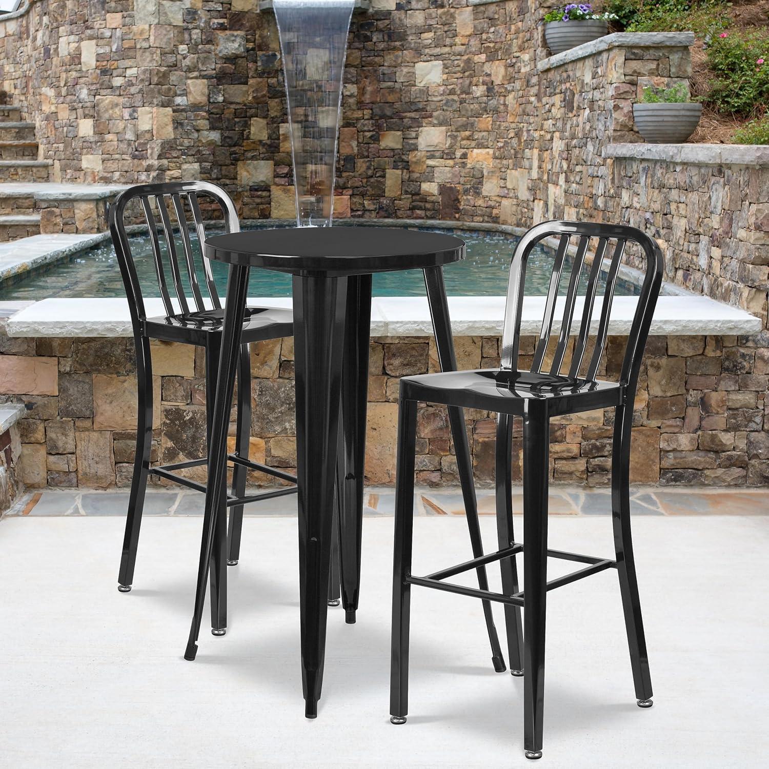 Flash Furniture Commercial Grade 30" High Black Metal Indoor-Outdoor Barstool with Vertical Slat Back