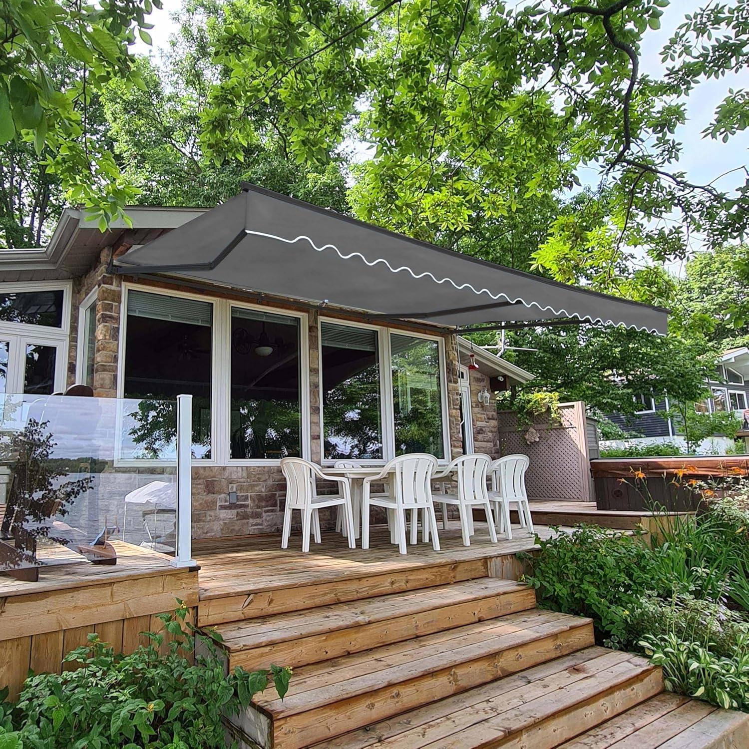 Retractable Home Patio Awning | Deck Canopy |UV Protection Sunshade | Manual Black Frame | Upgraded 2024