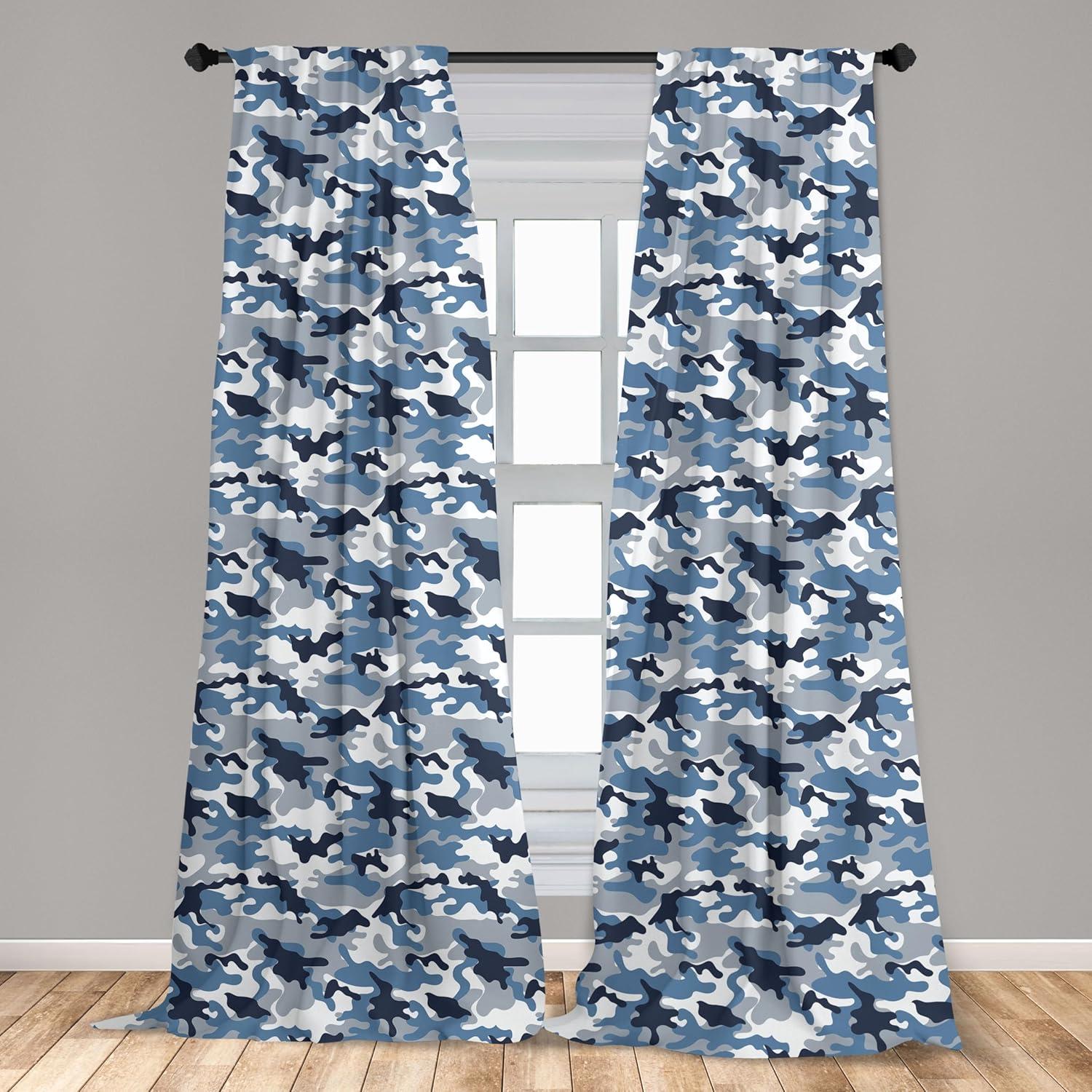 Ambesonne Camouflage Curtains, Soft Colors Design, Pair of 28"x63", Slate Blue Indigo Grey