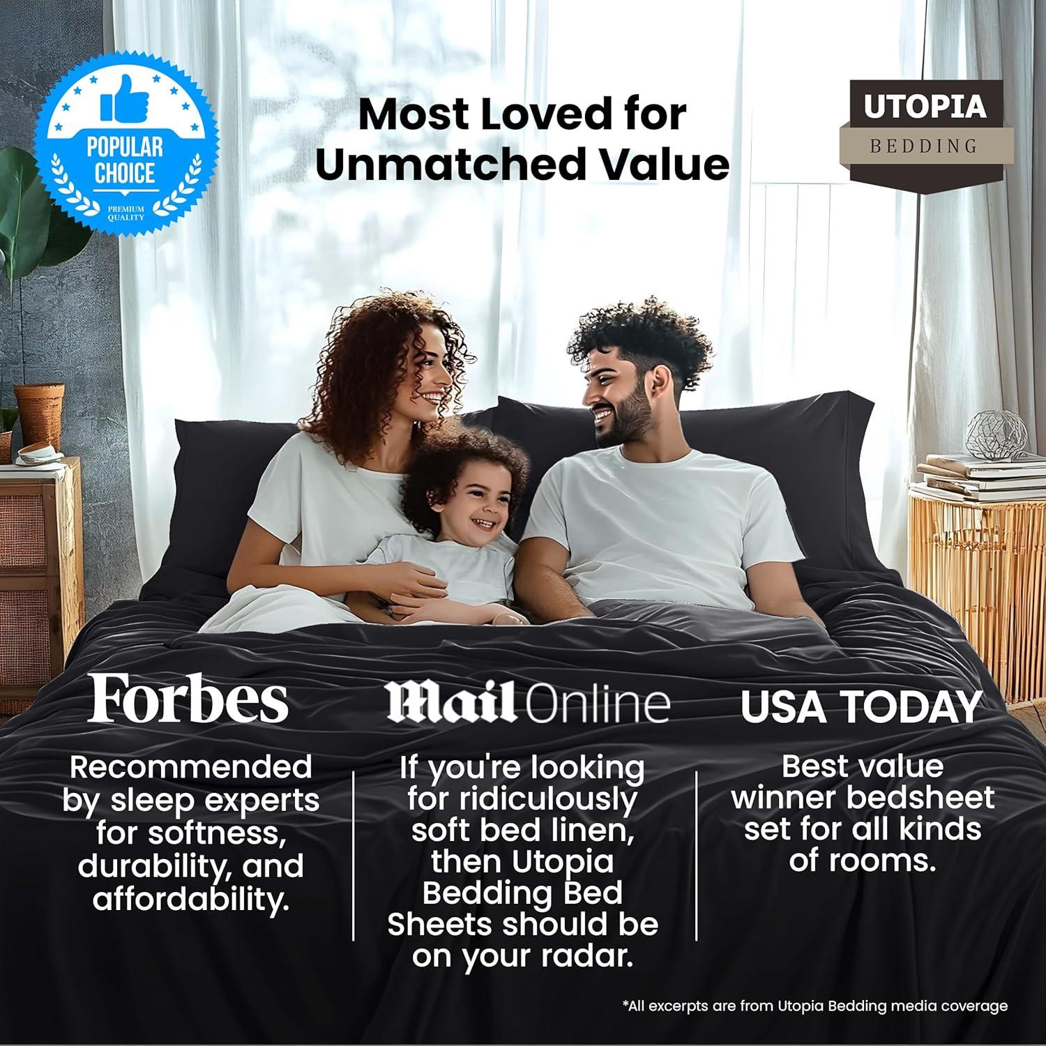Utopia Bedding Twin Sheet Set – 3 Piece Bed Sheets for Twin Size Bed, Soft and Breathable Microfiber, Includes 1 Fitted Sheet, 1 Flat Sheet and 1 Pillowcase (Black)