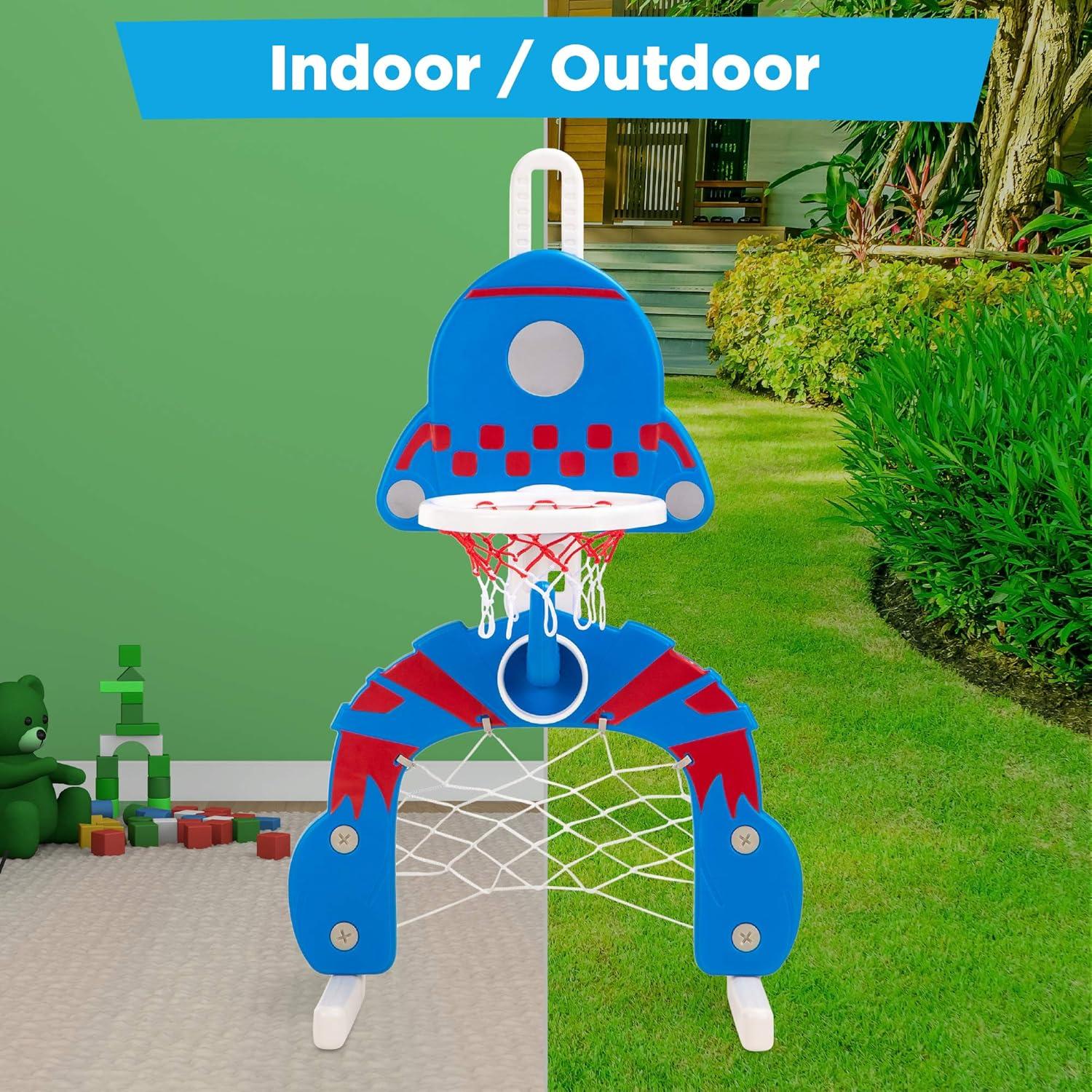 Best Choice Products 3-in-1 Toddler Basketball Hoop Sports Activity Center Grow With Me Play Set w/ Soccer, Ring Toss