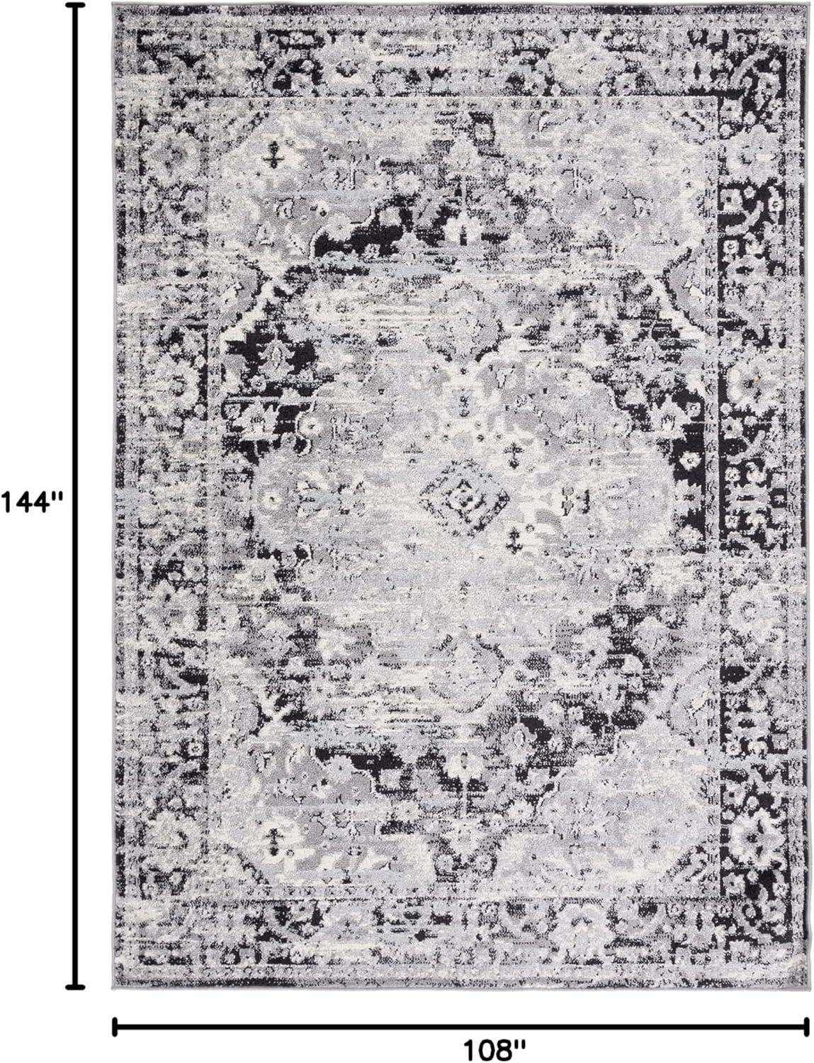 SAFAVIEH Madison Caden Floral Bordered Area Rug, Black/Grey, 9' x 12'