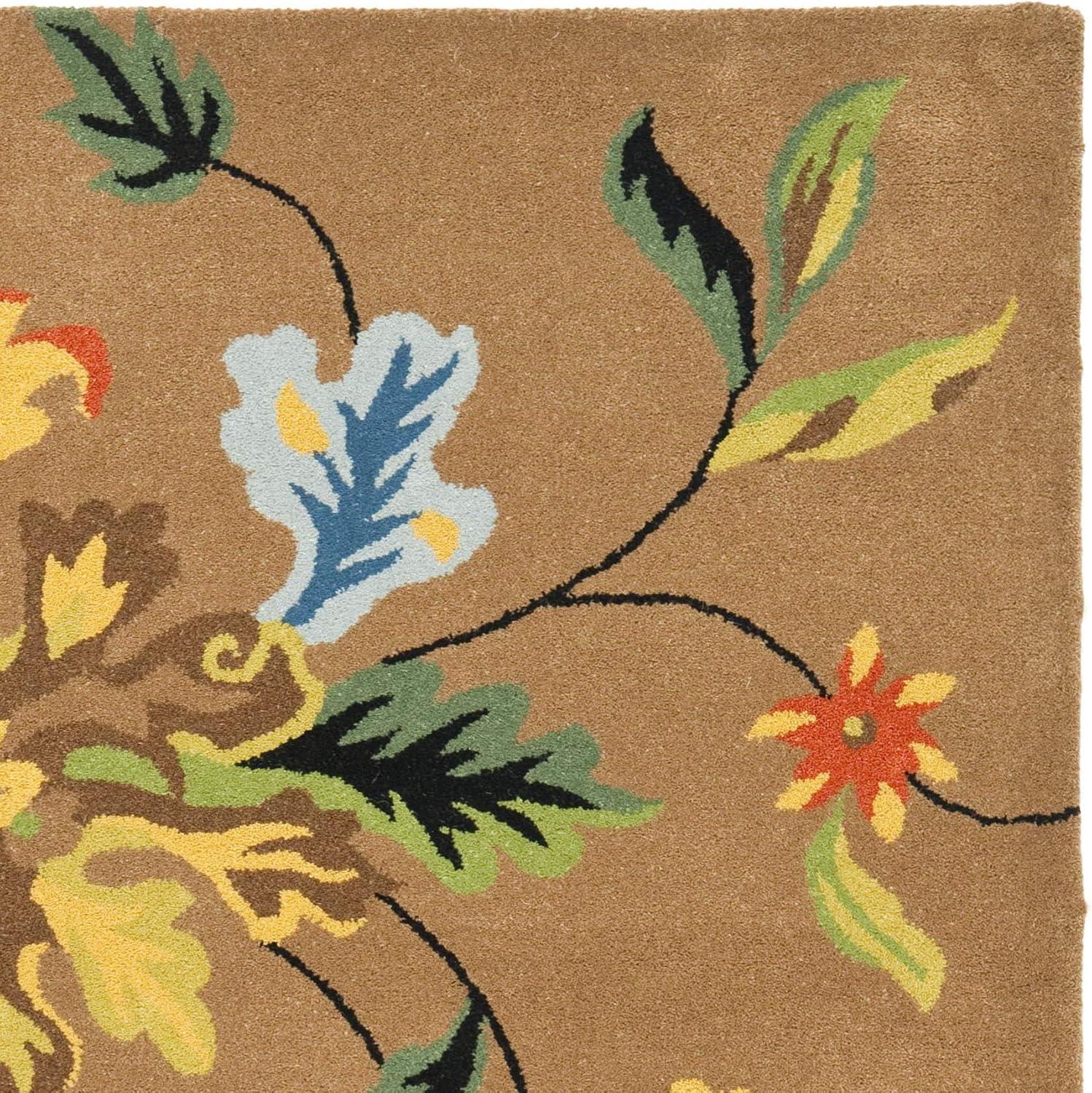 Brown and Multicolor Floral Handmade Wool Area Rug