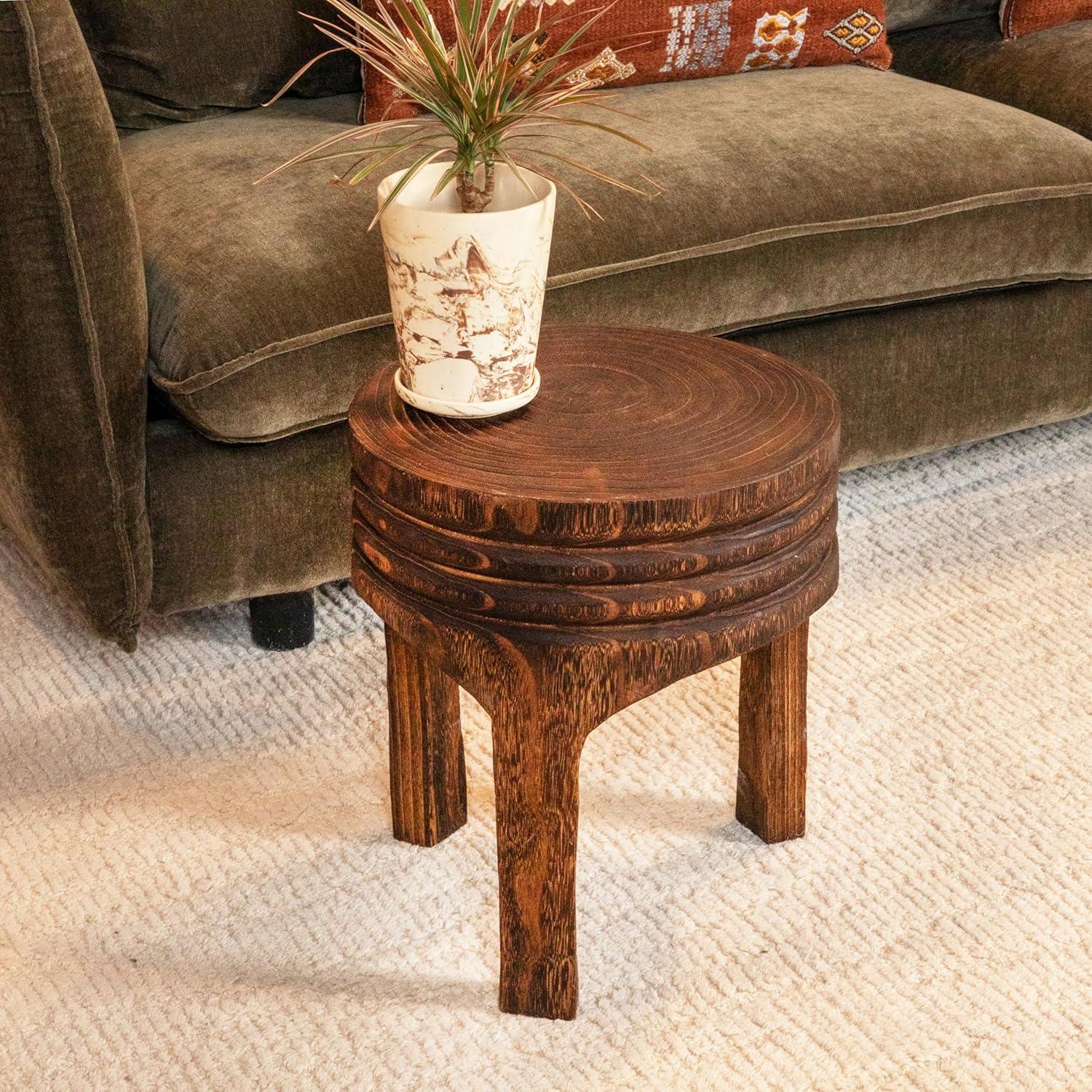 Storied Home Wood Carved Accent Table