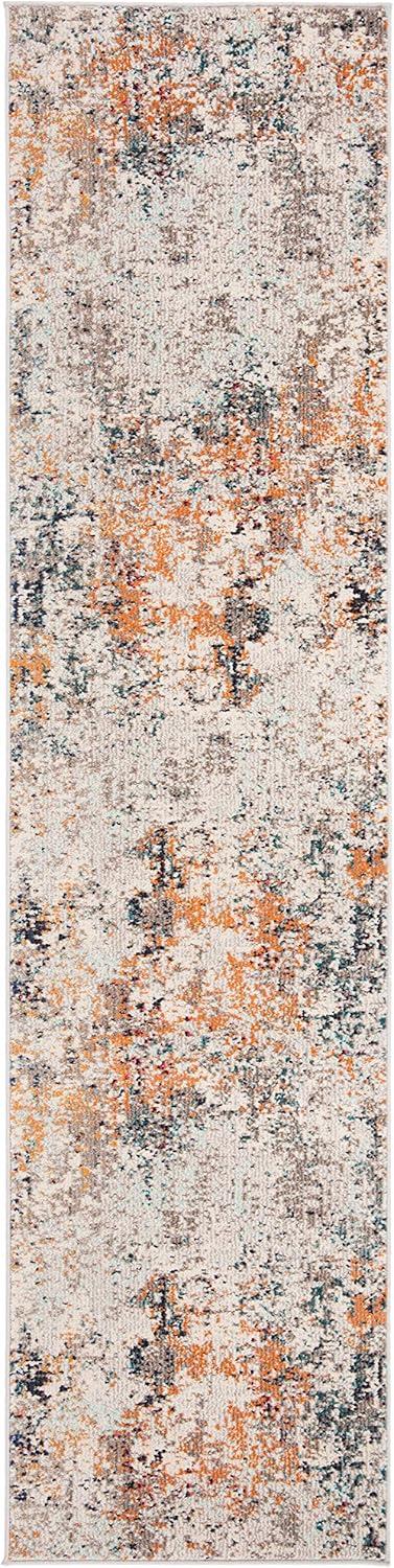 Chic Metro-Mod Grey & Beige Synthetic 26" Runner Rug