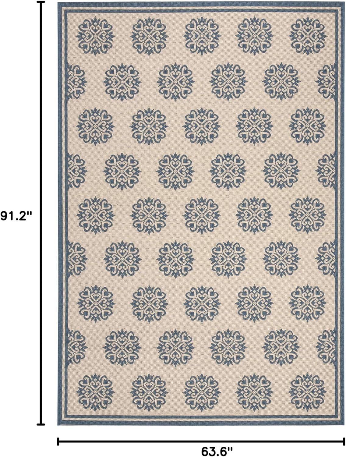 SAFAVIEH Beach House Callahan Geometric Indoor/Outdoor Area Rug Blue/Cream, 5'3" x 7'6"