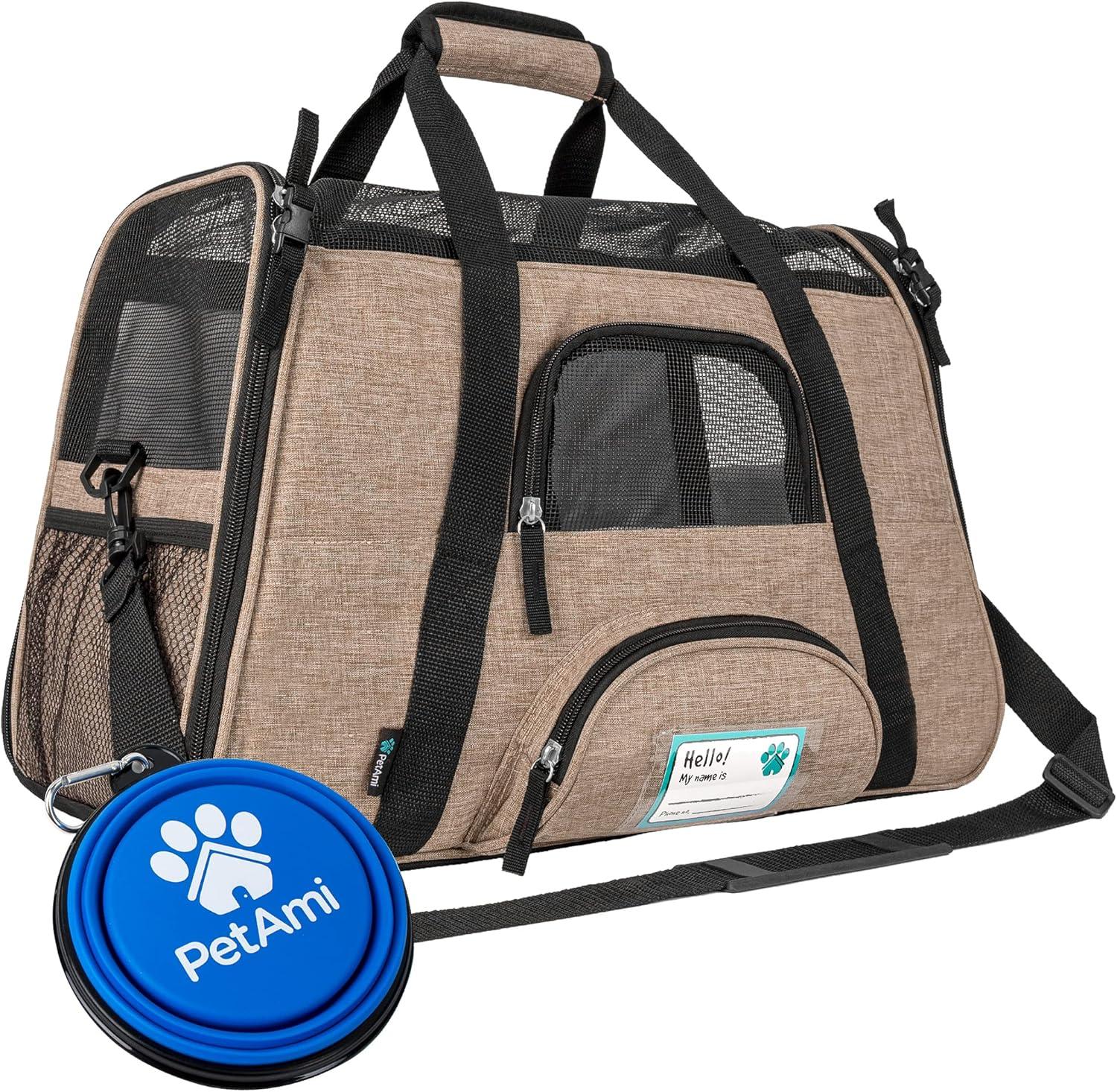 PetAmi Airline Approved Pet Carrier for Cat Dog, Soft Sided Travel Supplies Accessories, Ventilated Carrying Bag Kitten Puppy