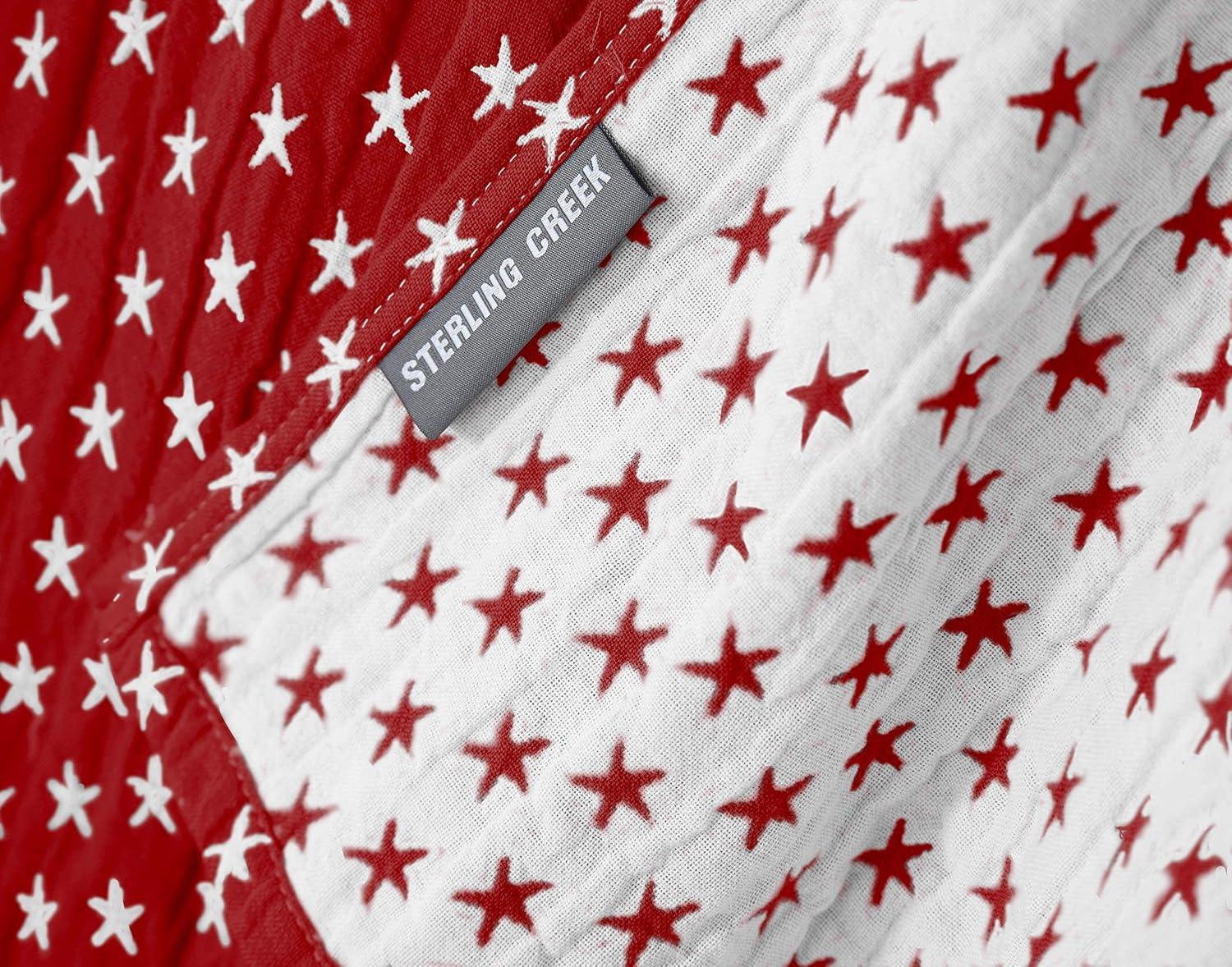 Sterling Creek Dawson Red White Star Muslin Blanket Three Layers Lightweight Cotton Gauzy Blanket Queen