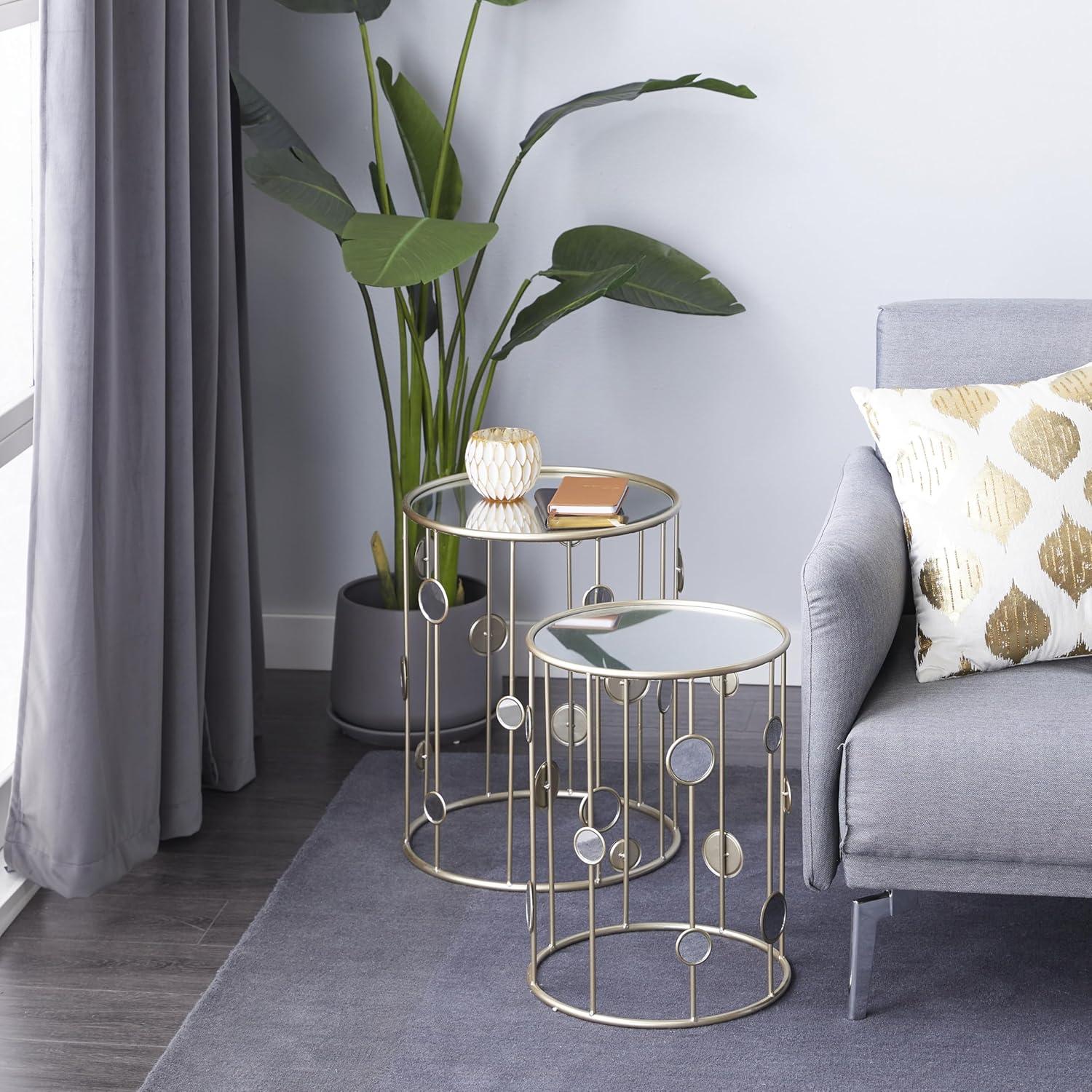 Set of 2 Contemporary Metal Accent Tables with Mirrored Top Gold - Olivia & May: No Assembly, Iron Frame