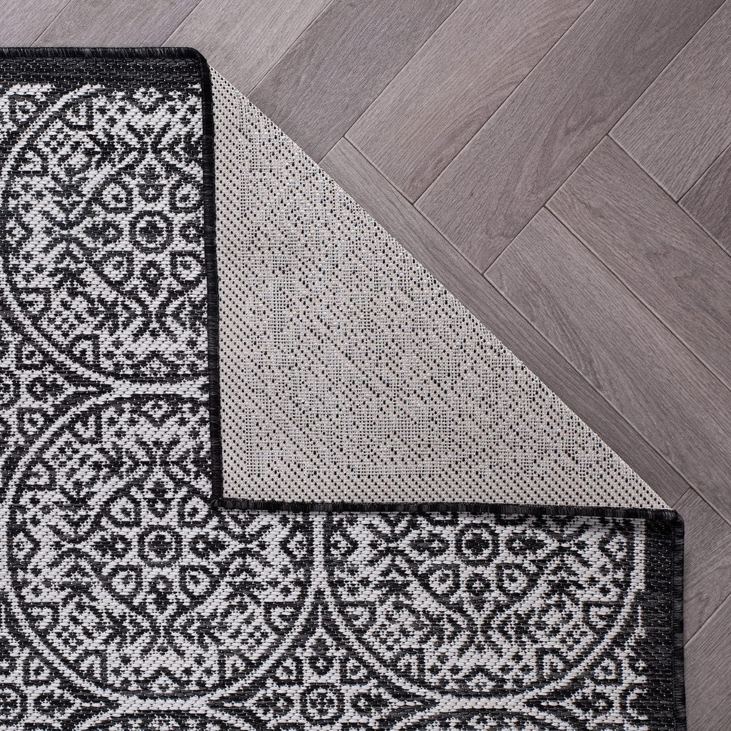 World Rug Gallery Transitional Floral Circles Textured Flat Weave Indoor/Outdoor Area Rug - BLACK 7'10"X10'