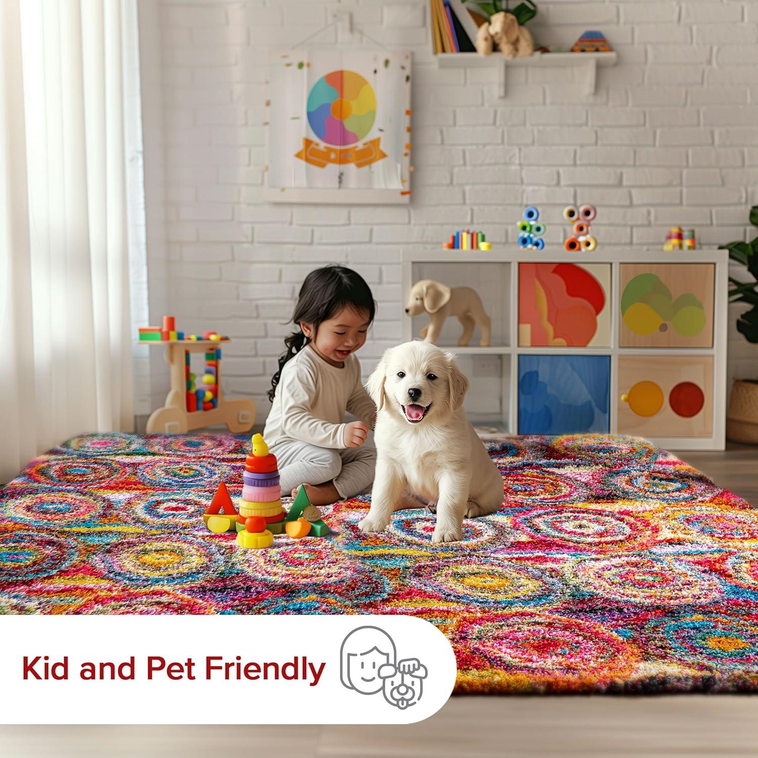 Nuloom Kindra Bohemian Circles Shag Area Rug, Runner 2' 6" x 6', Multicolored