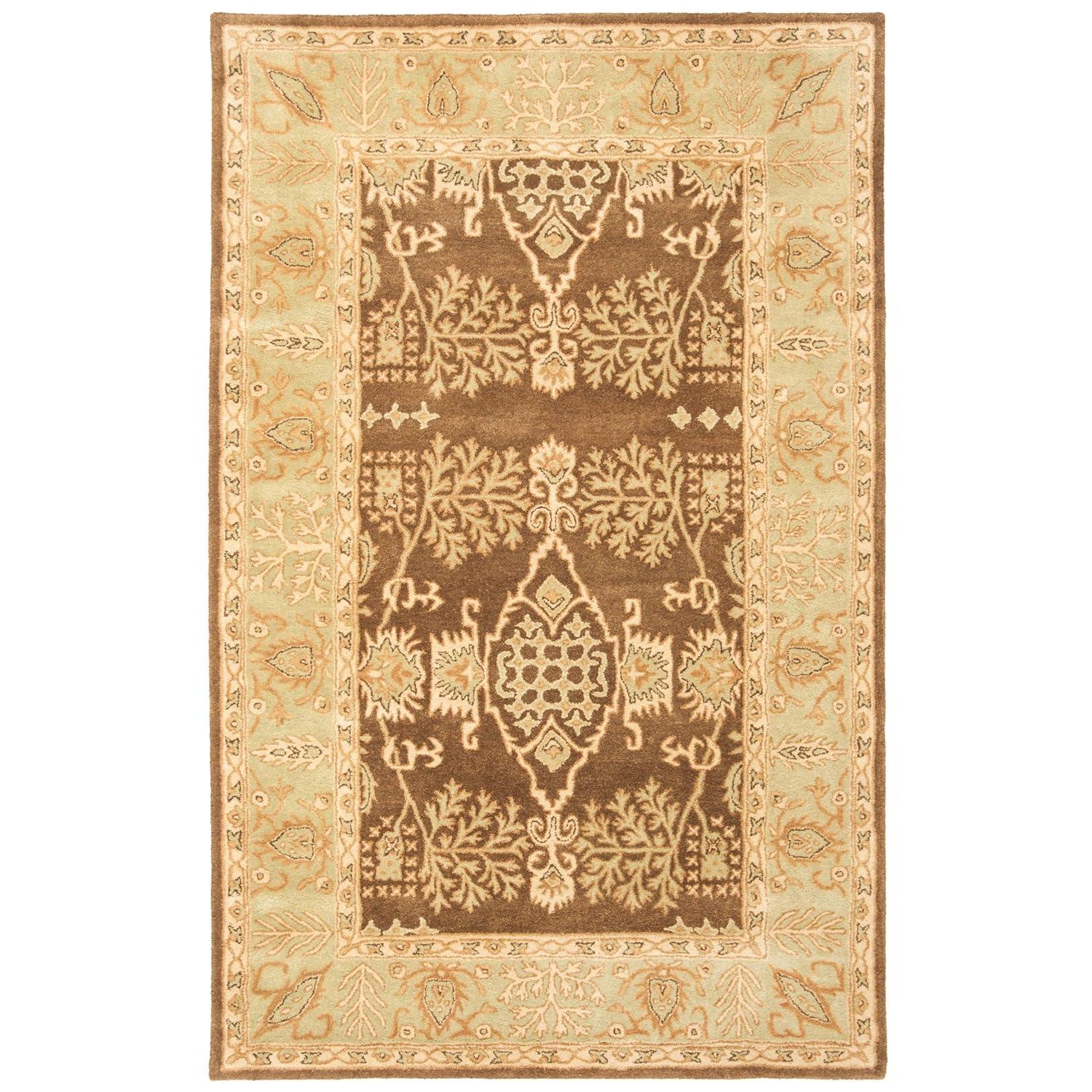 SAFAVIEH Bergama Tarah Alfombra de Lana Tradicional, Marrón / Verde, 4 'x 6'