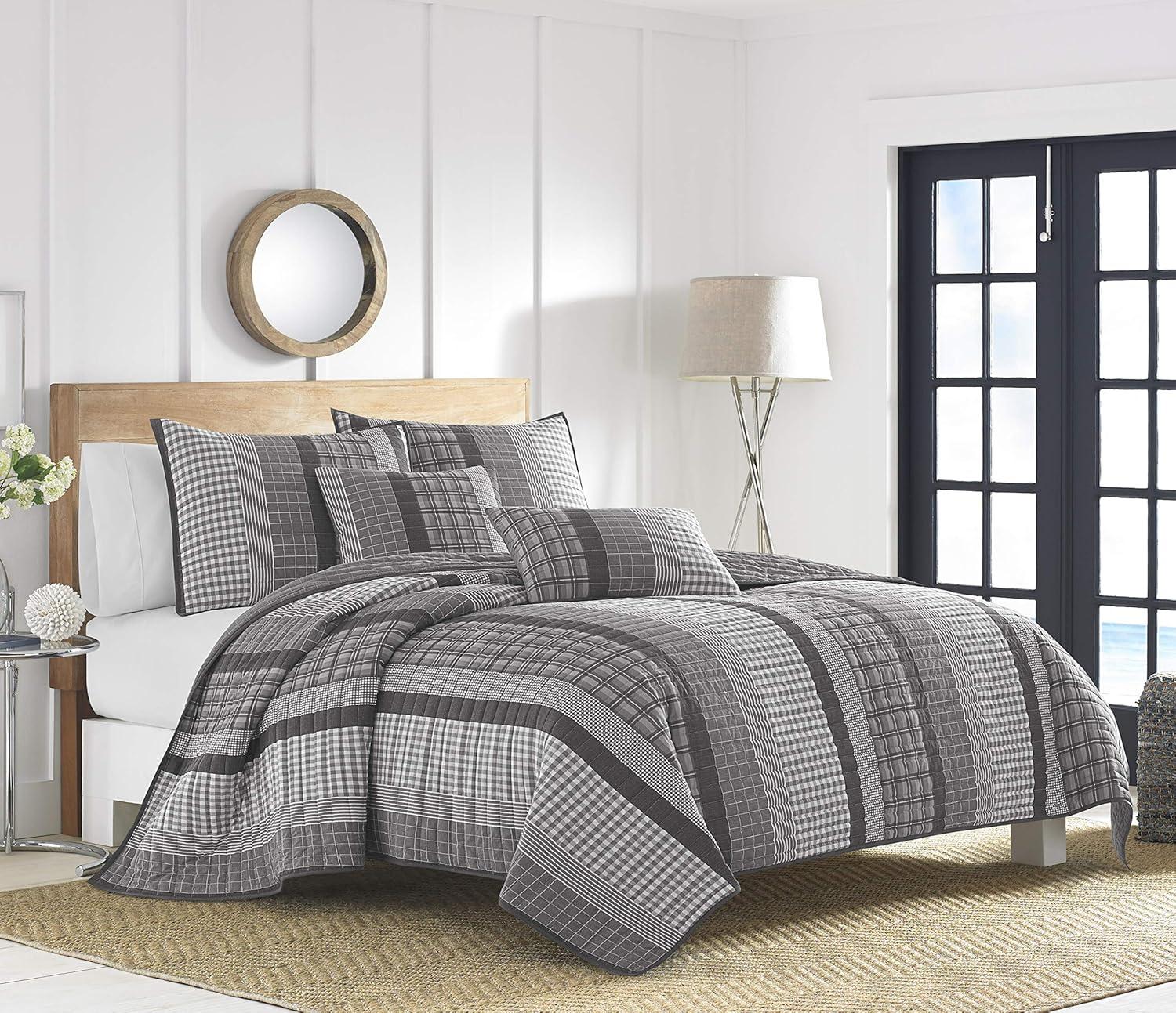 Grey Heather Cotton Twin Reversible Quilt Set