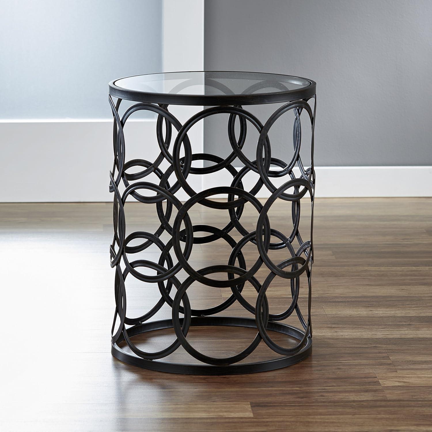 Bronze Round Metal and Glass Side Table