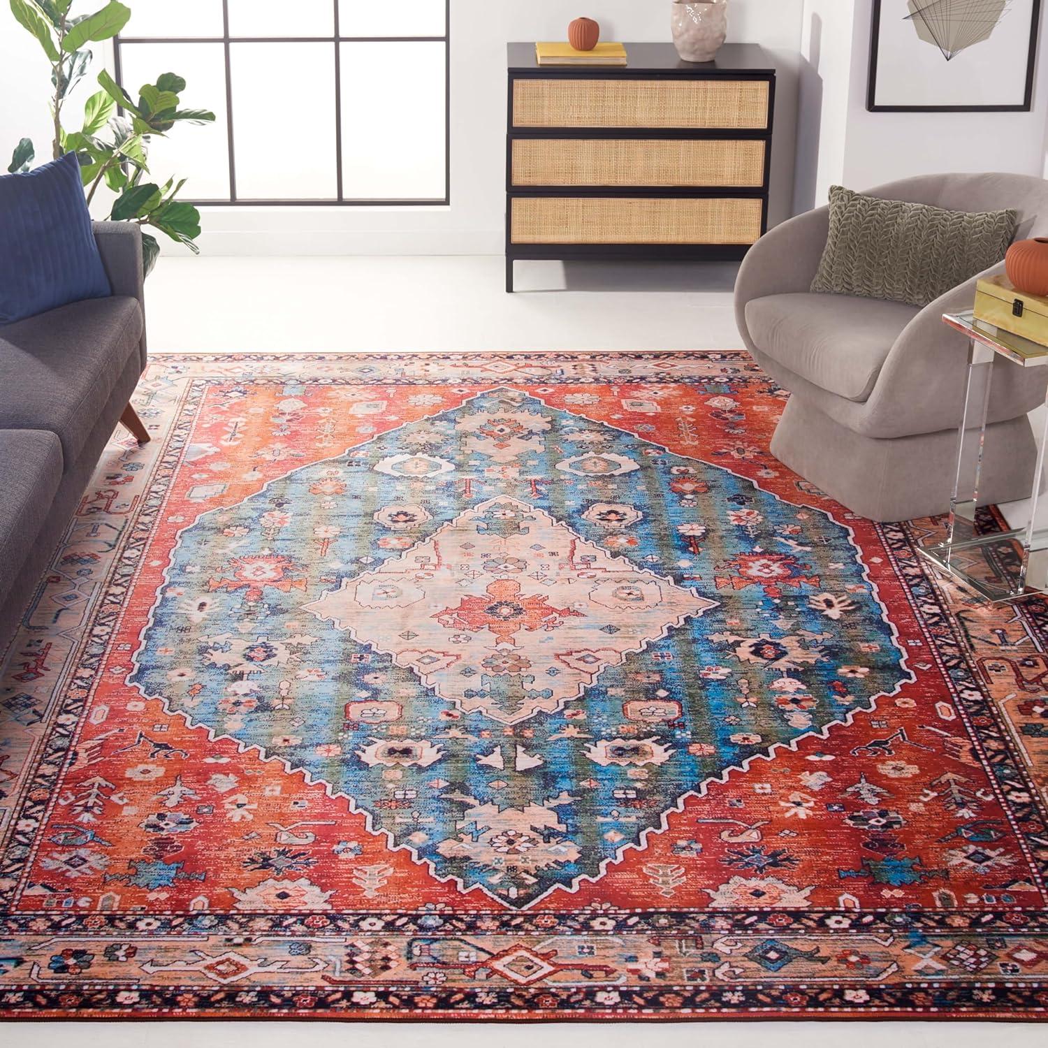 Easy-Care Blue Synthetic 8' x 10' Stain-Resistant Rug