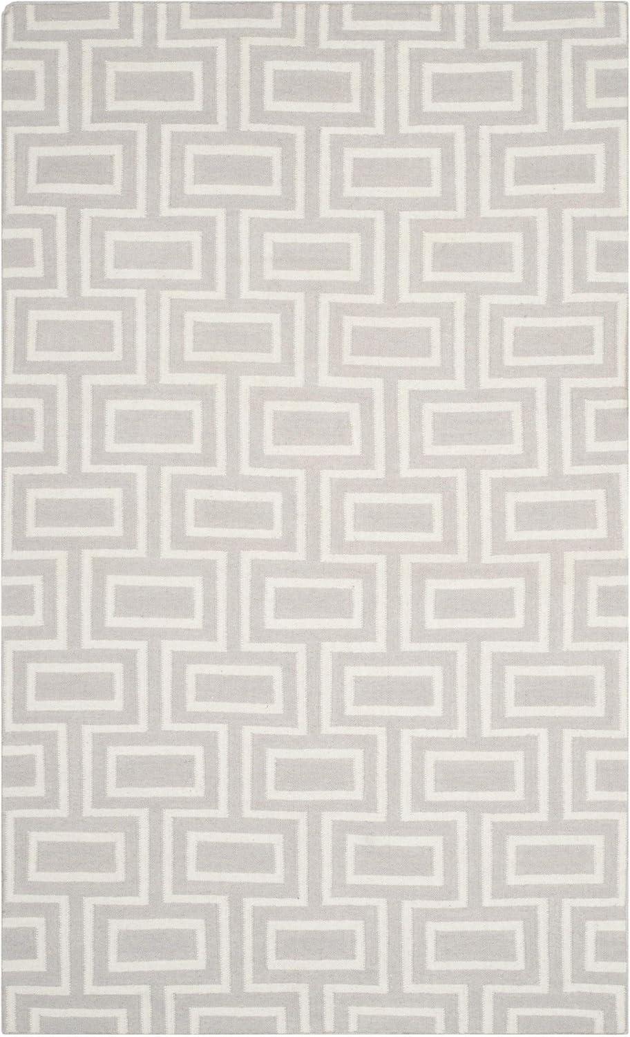 Grey and Ivory Geometric Wool Flatweave Area Rug, 8' x 10'