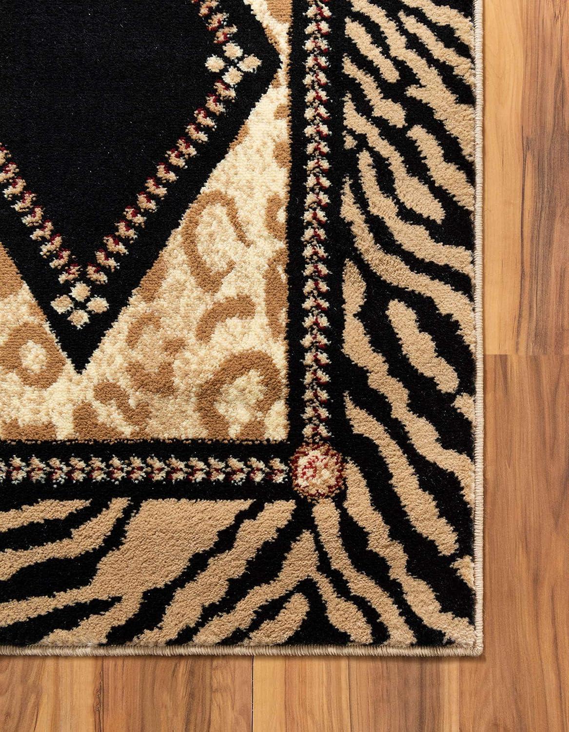 Square Black and Light Brown Geometric Animal Print Rug