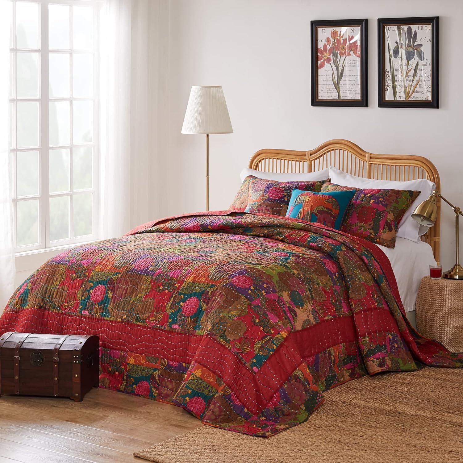 Greenland Home Fashions Jewel Boho Patchwork Print Quilt Set