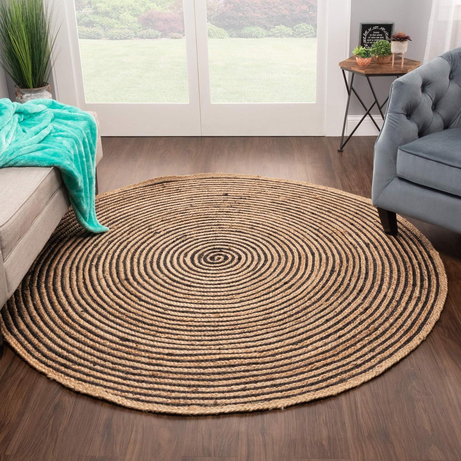 Superior Braided Jute Boho Indoor Area Rug, Black, 10' Round