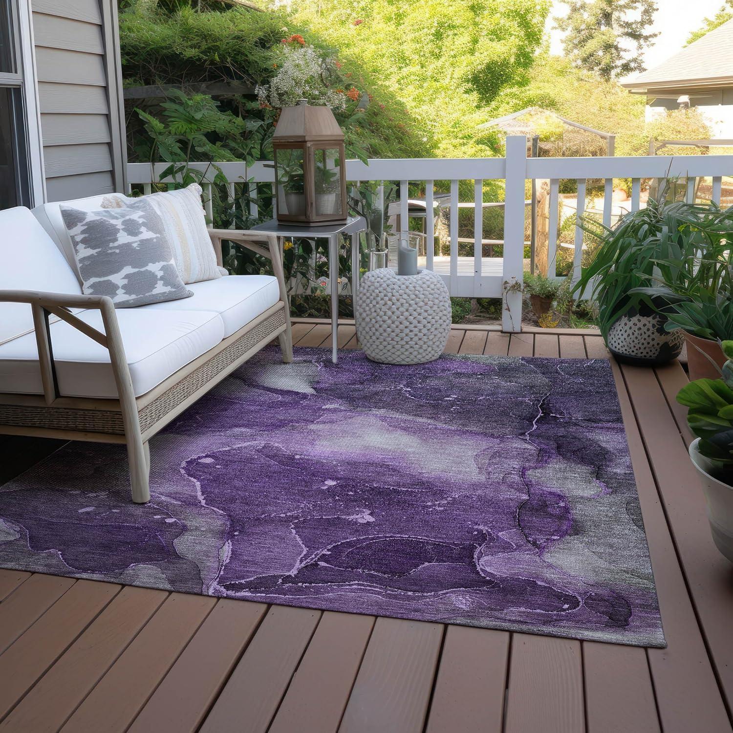 Purple Watercolor Pattern Machine Washable Synthetic Rug