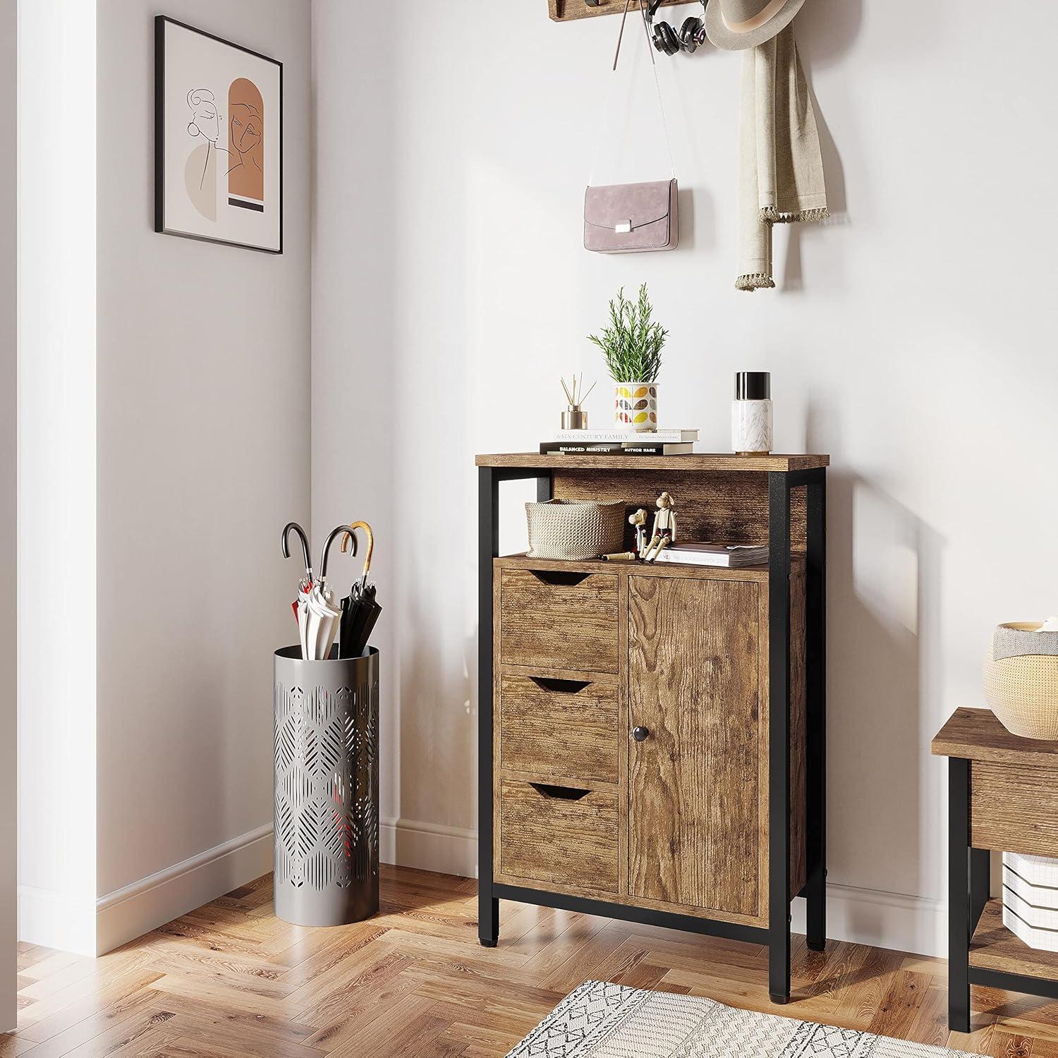 Rustic Brown MDF and Metal Lockable Living Room Cabinet